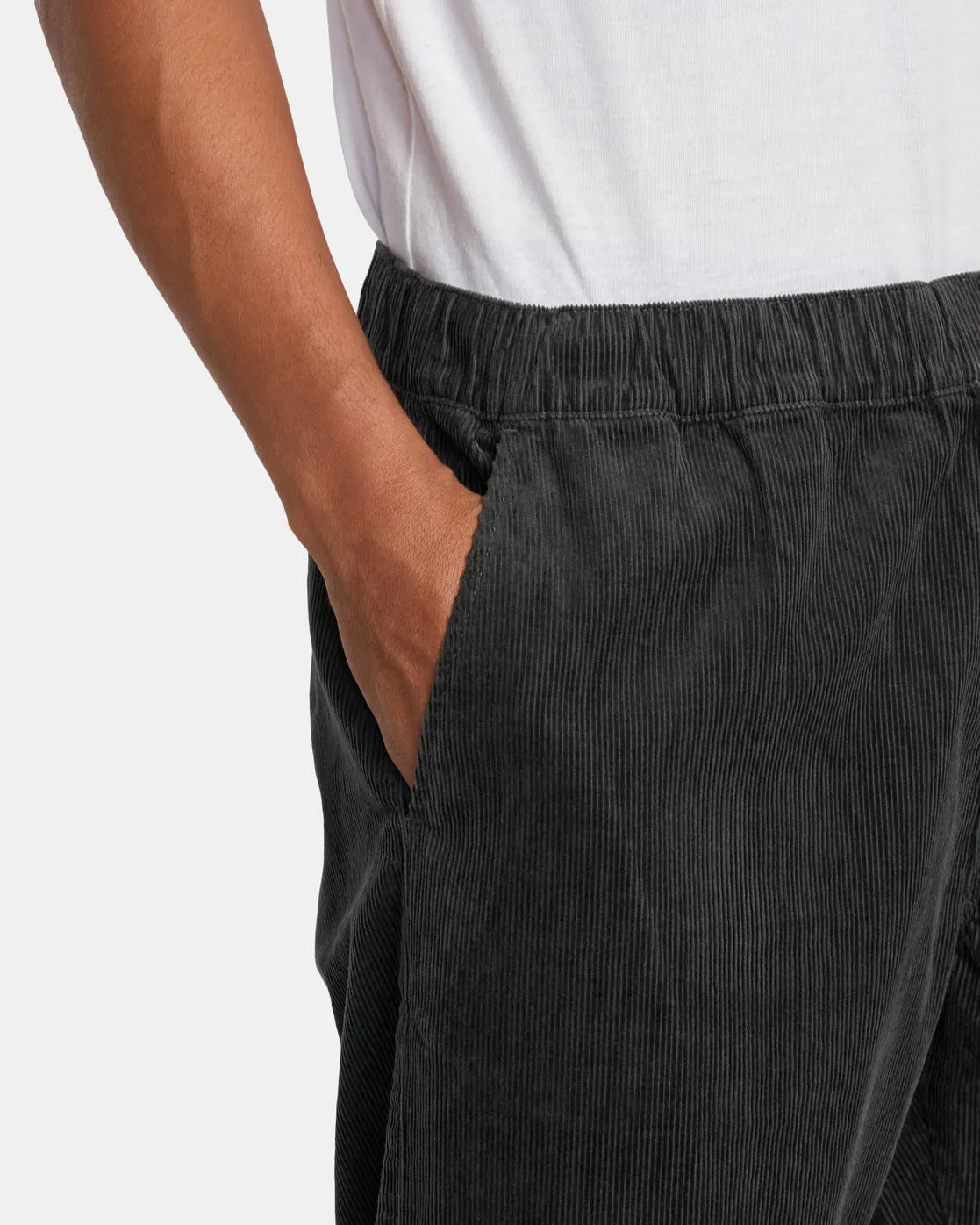 Americana Elastic Waist Cord Pants - Pirate Black