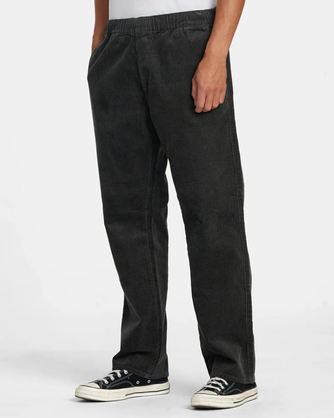 Americana Elastic Waist Cord Pants - Pirate Black