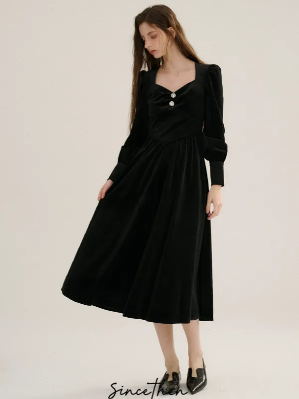 Black Velvet Puff Elegance Dress