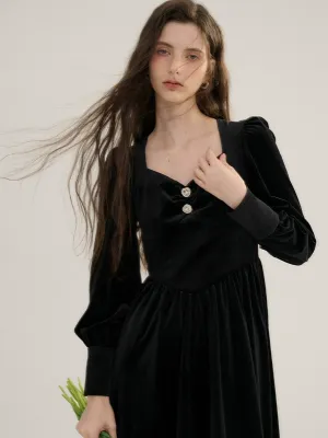 Black Velvet Puff Elegance Dress