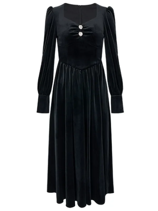 Black Velvet Puff Elegance Dress