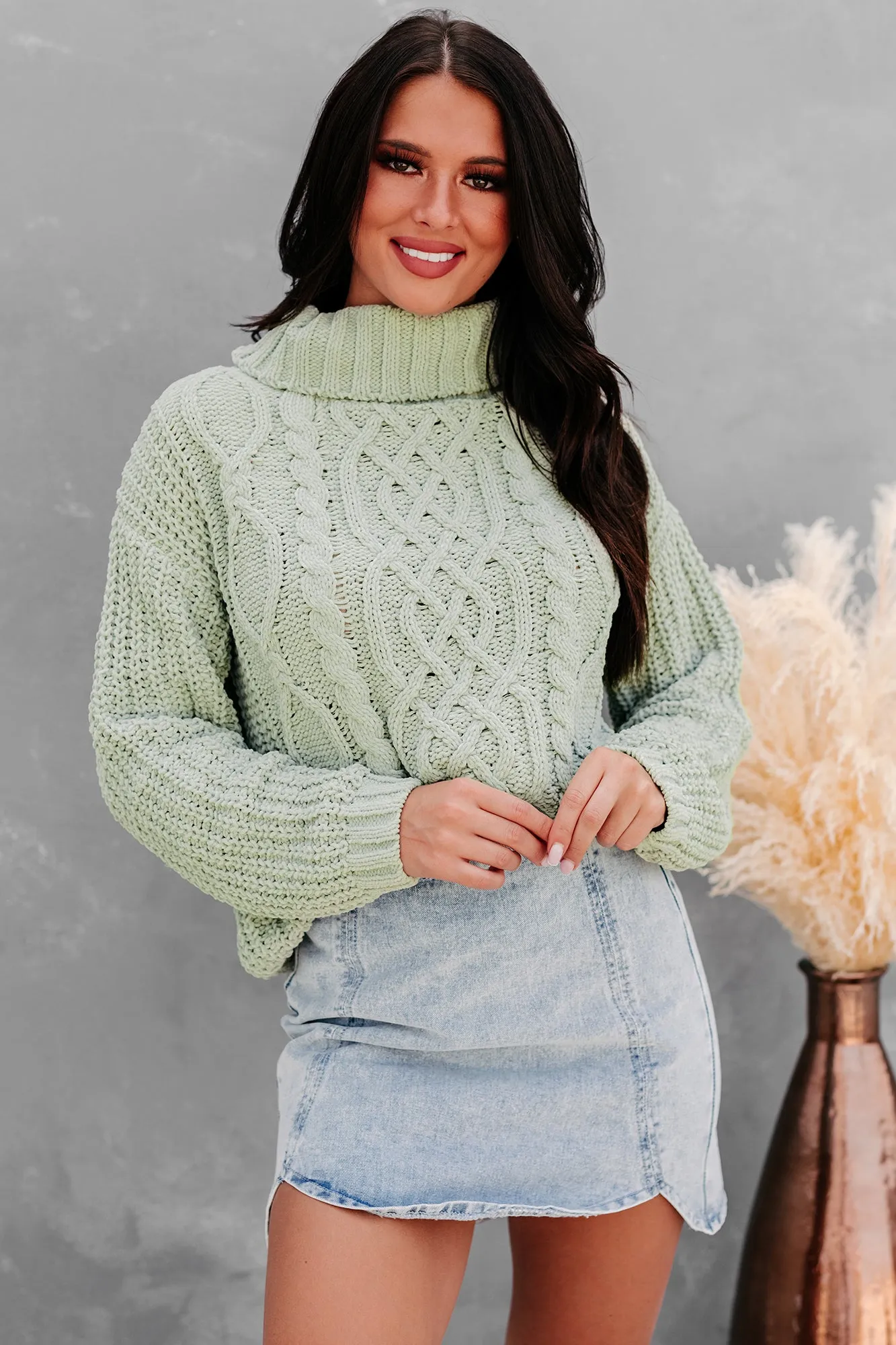 Blizzard Bliss Chenille Cable Knit Sweater (Leaf)