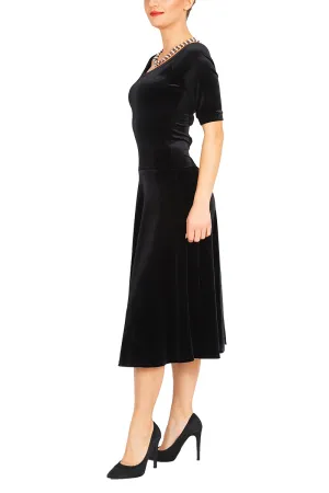 Boat Neckline Fit-and-flare Velvet Dress