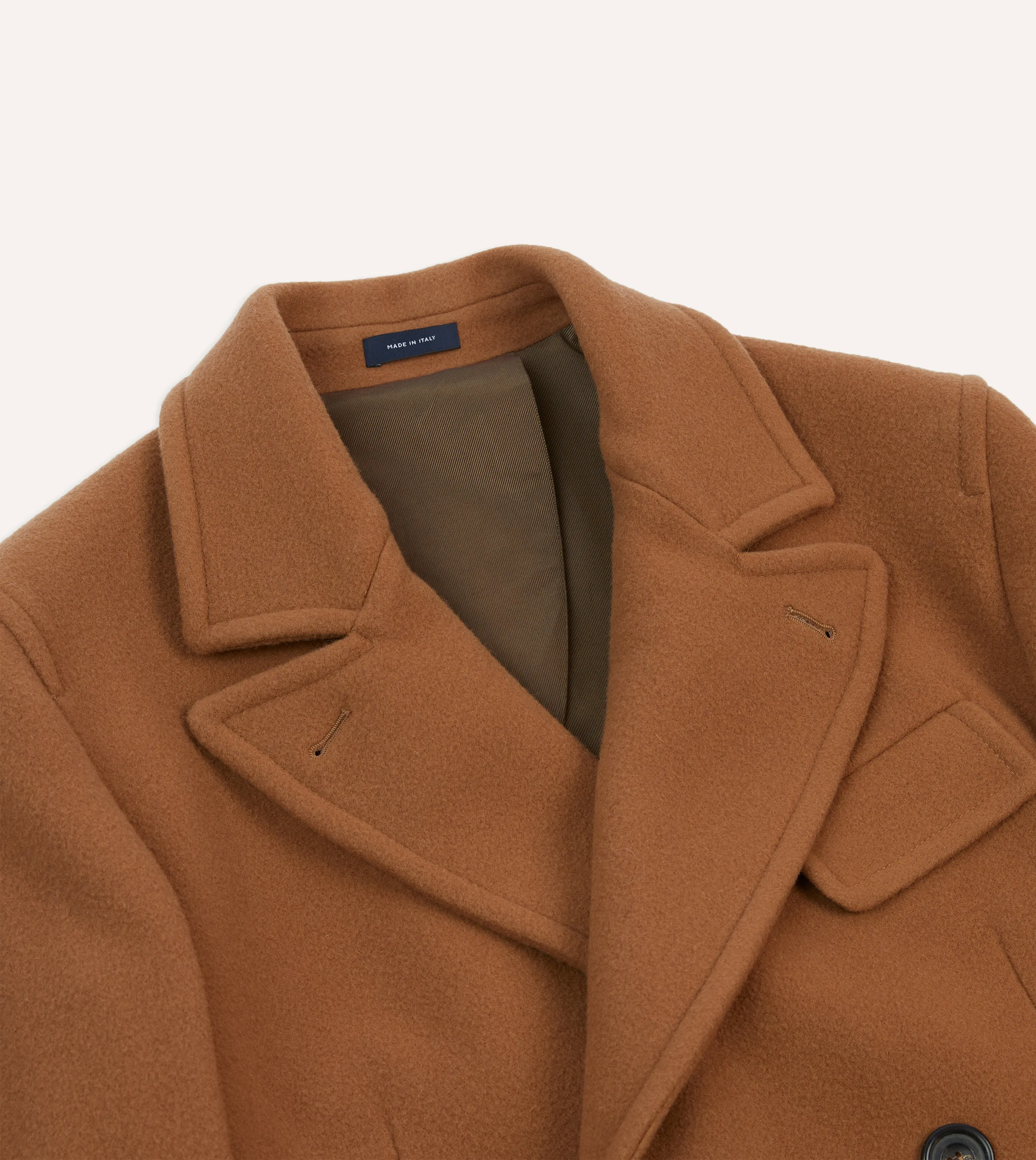 Camel Double-Breasted Cashmere-Wool Overcoat