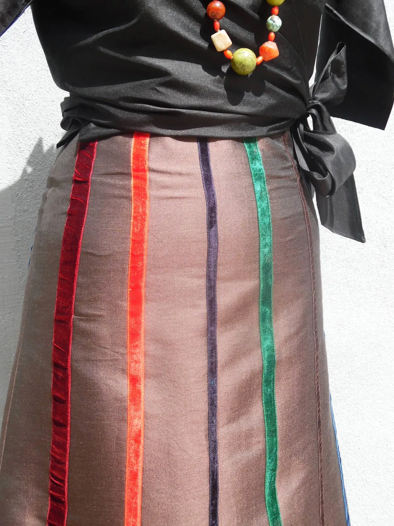 Carnival Skirt Thai Silk And Velvet Ribbons Garnet