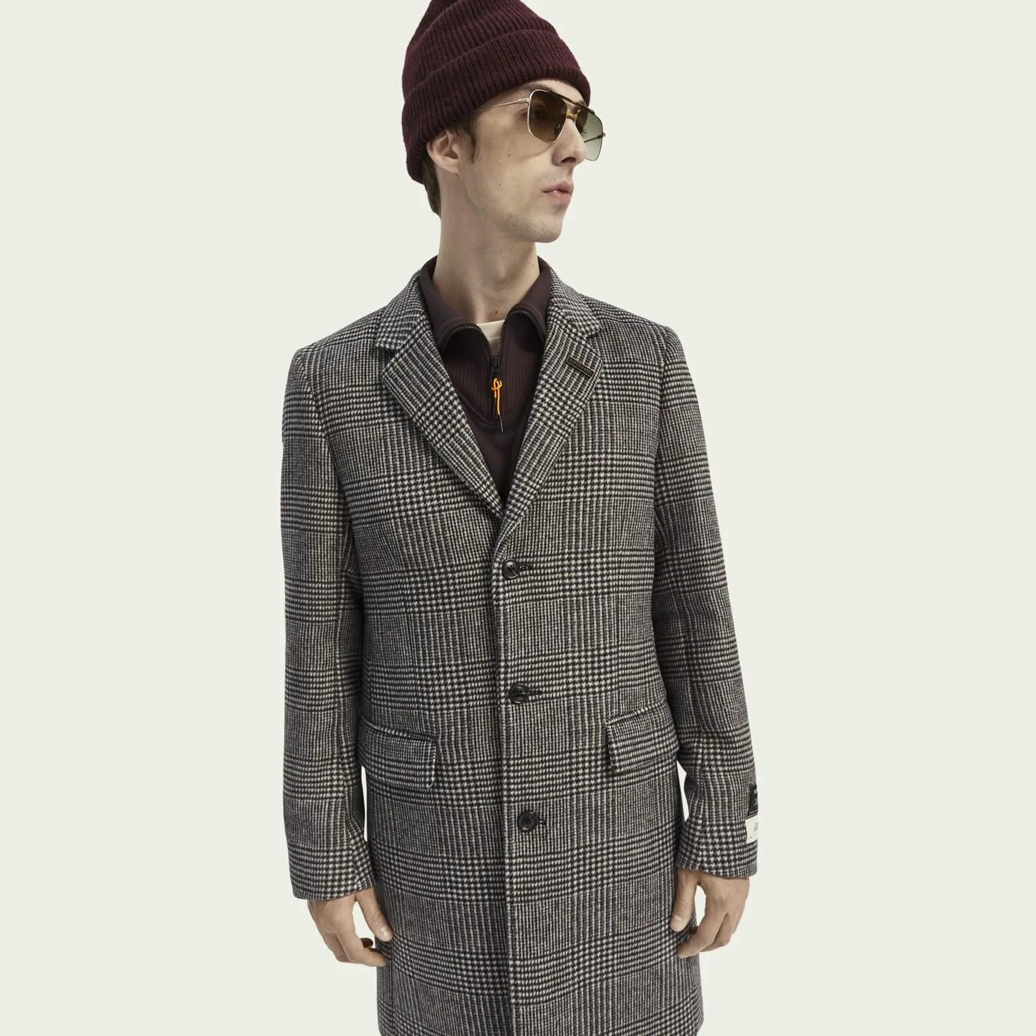 Classic Wool-Blend Single Breasted Overcoat (Check)