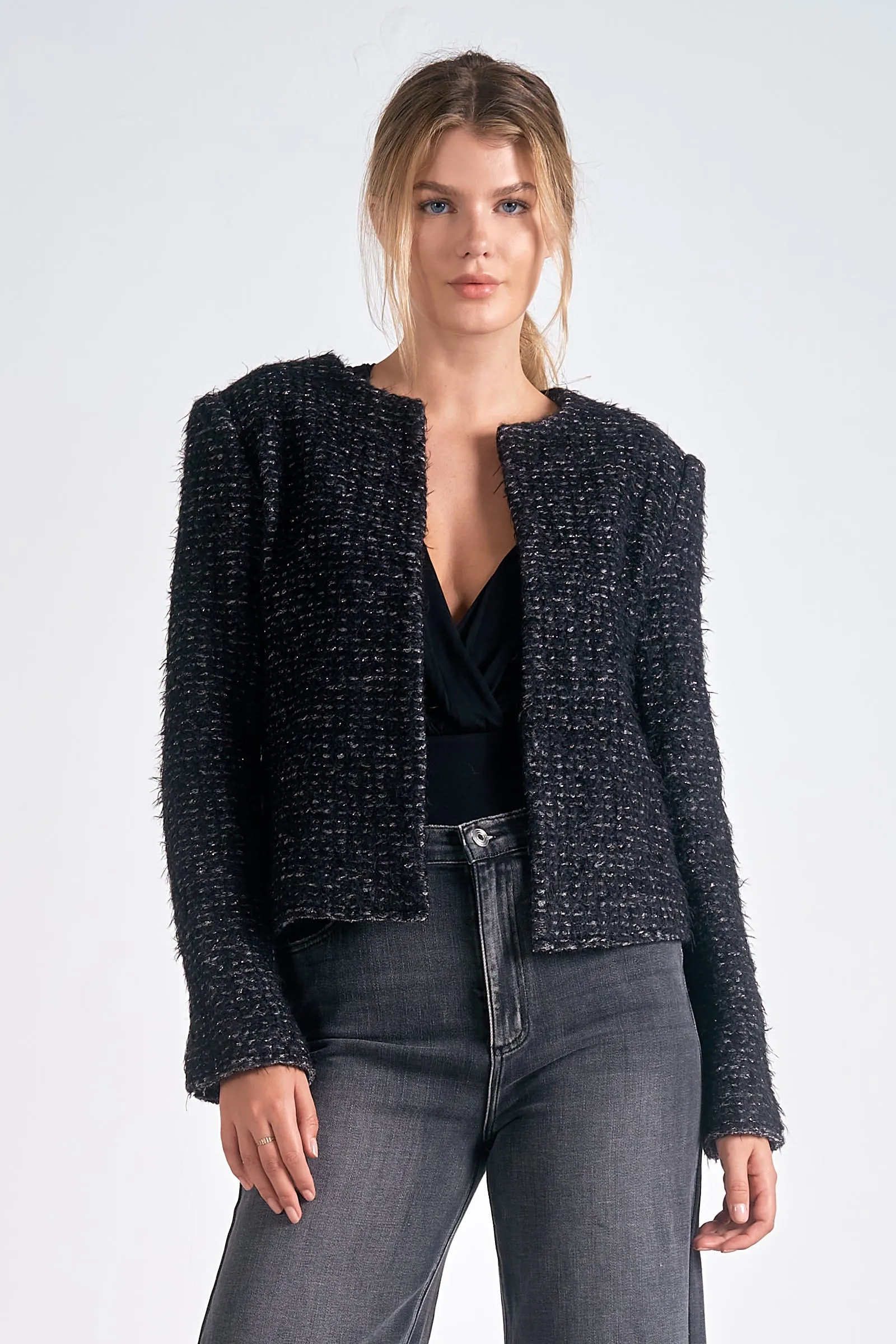 Cropped Tweed Blazer Jacket