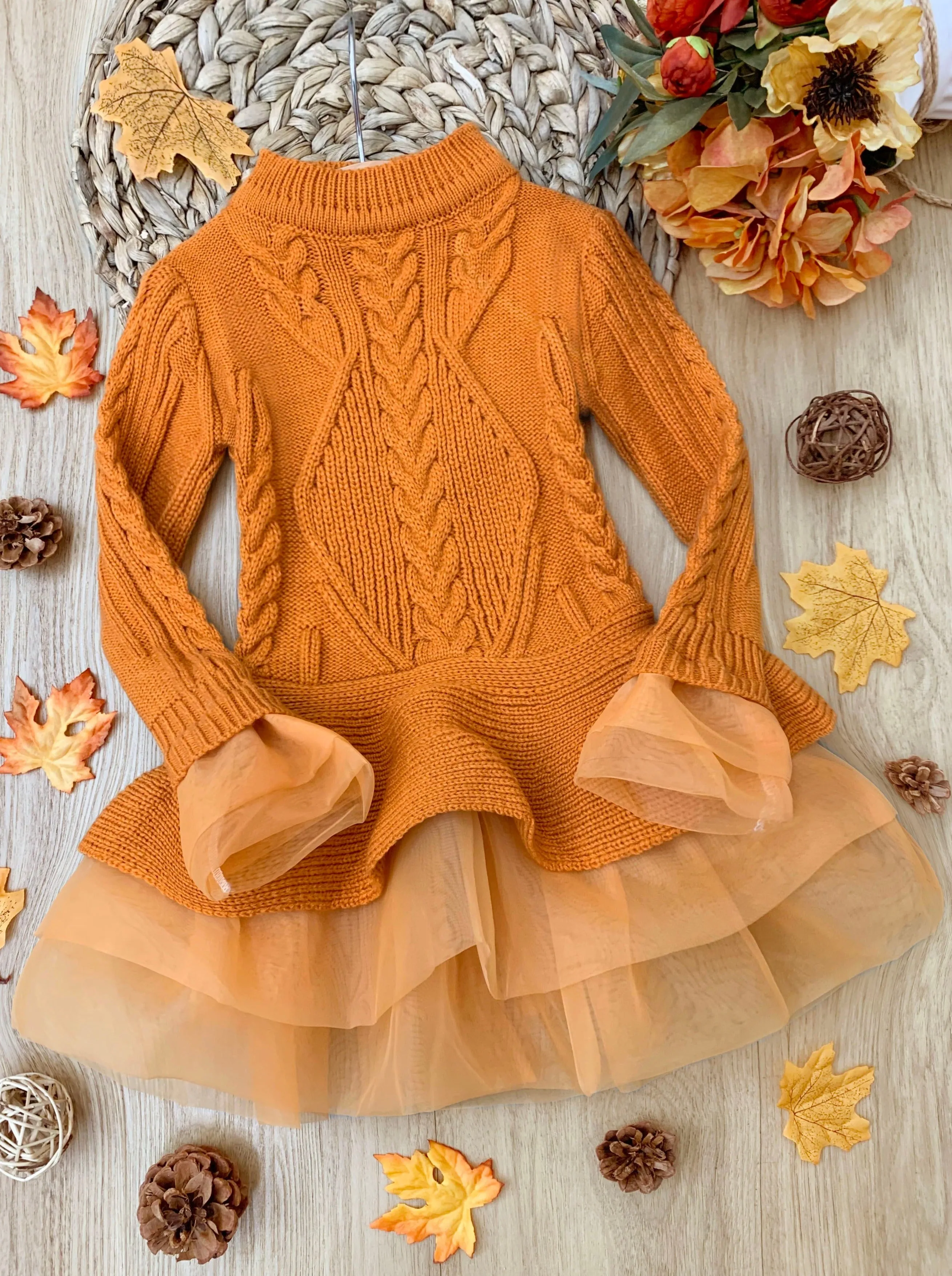 Cute As Pie Pumpkin Cable Knit Tutu Sweater