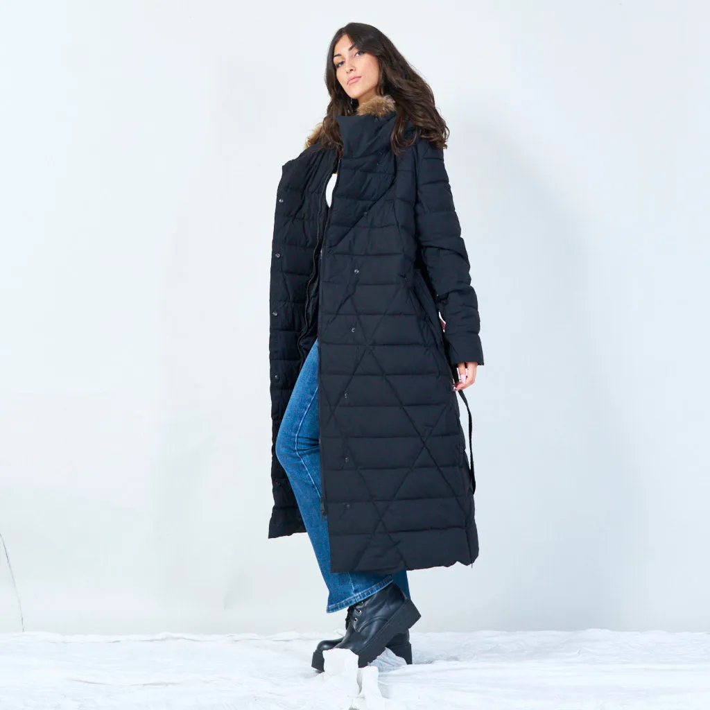 Elegant long parka with faux fur hood wholesale