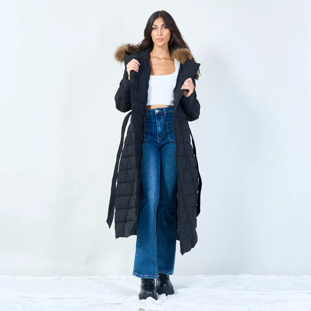 Elegant long parka with faux fur hood wholesale