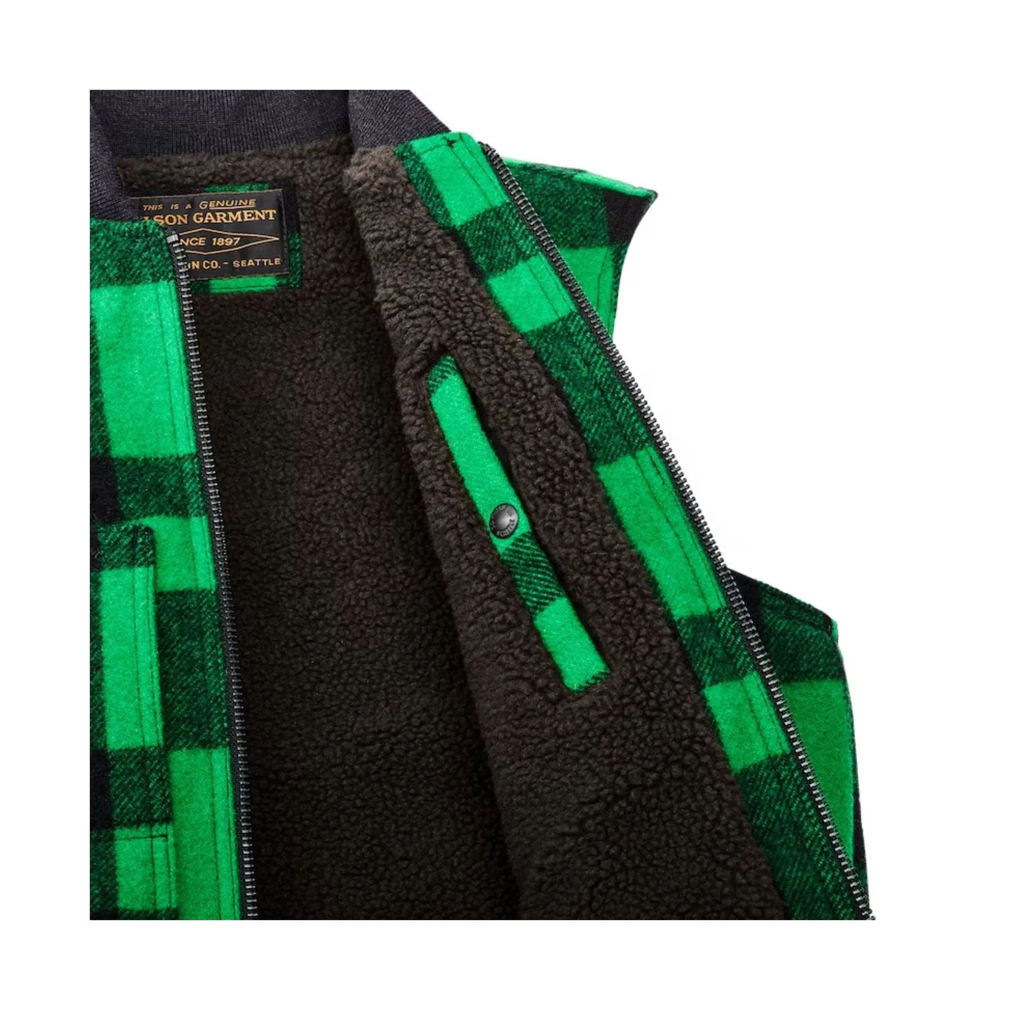 Filson Lined Mackinaw Wool Work Vest - Acid Green Black