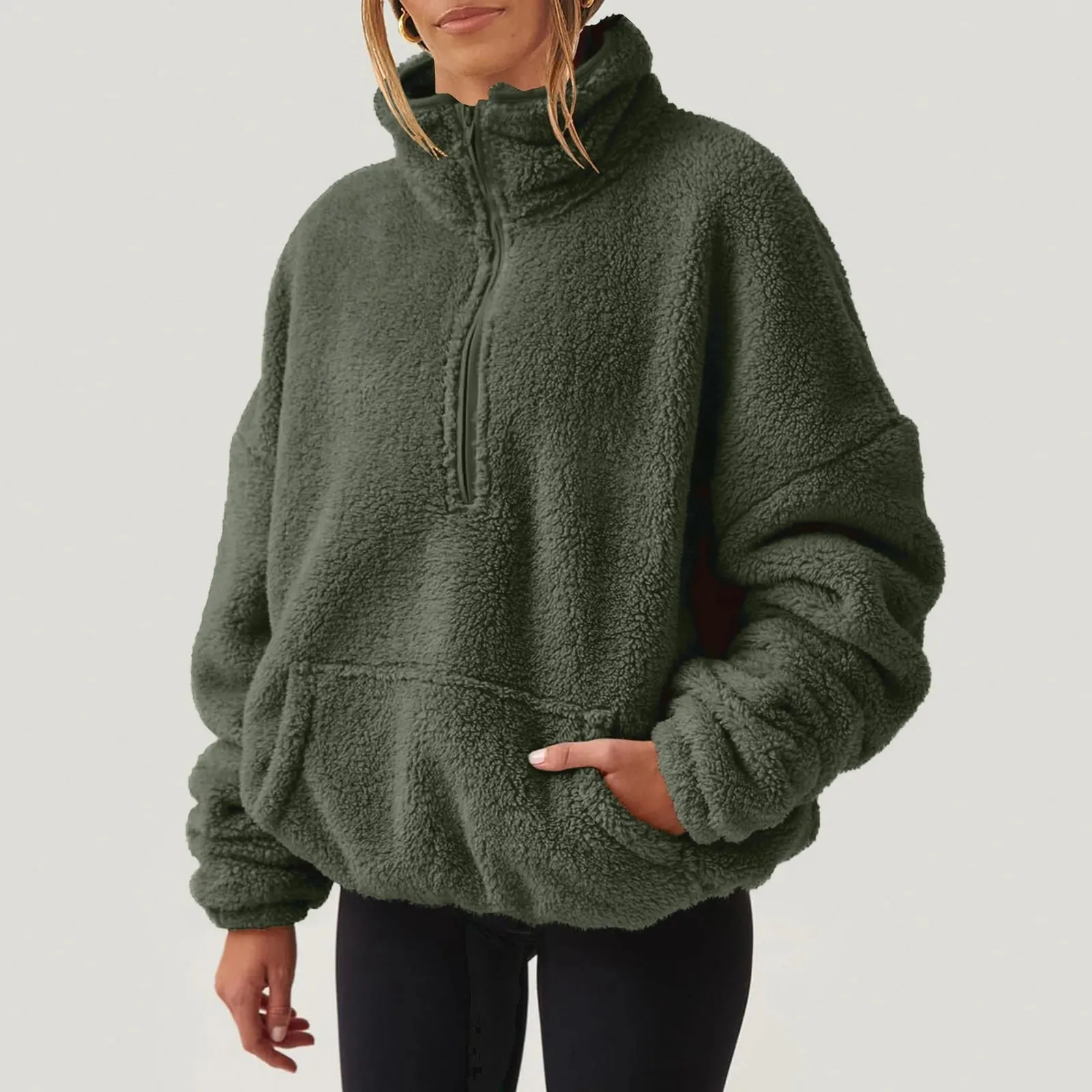 Fleece High Neck Pullover Sweatshirt for Women