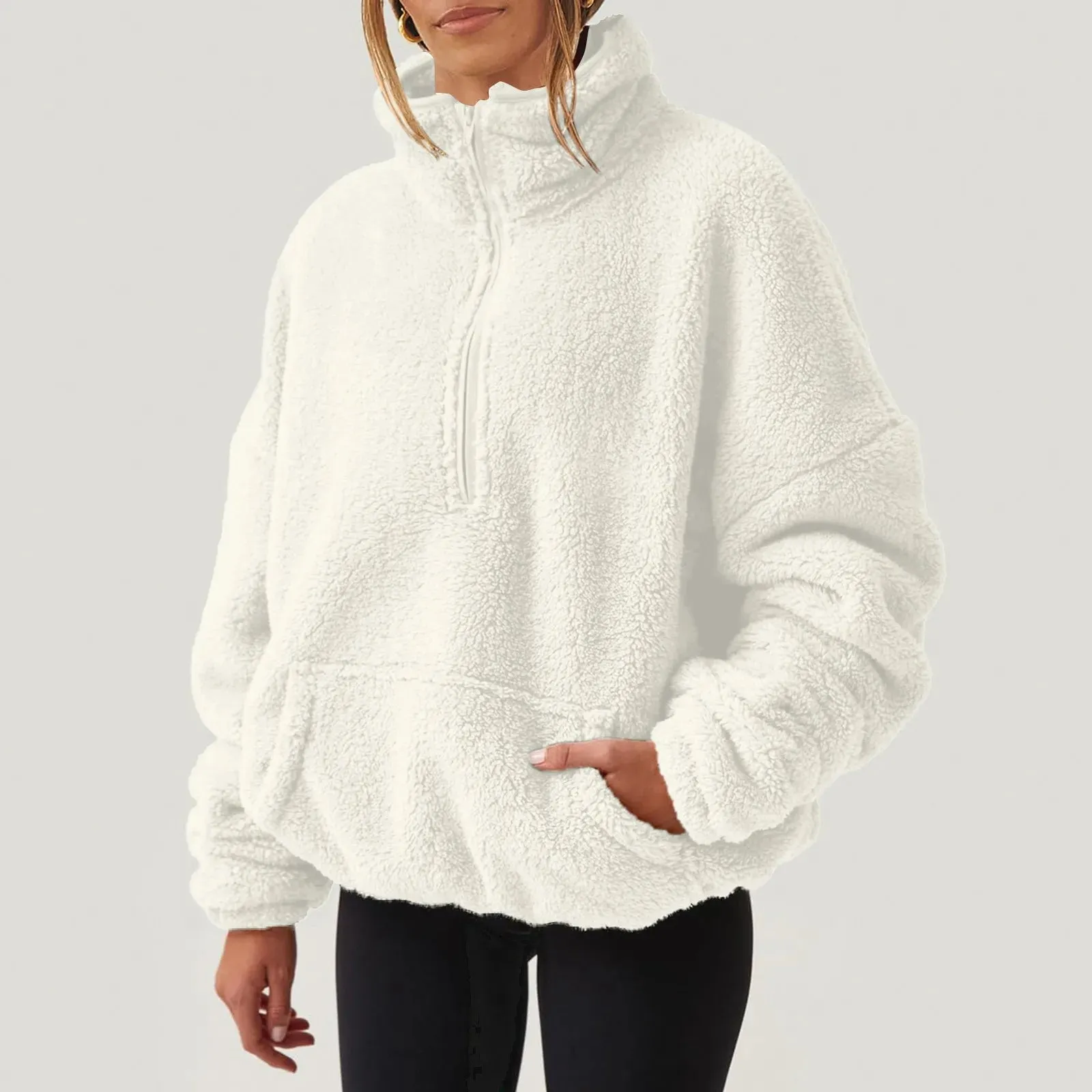 Fleece High Neck Pullover Sweatshirt for Women