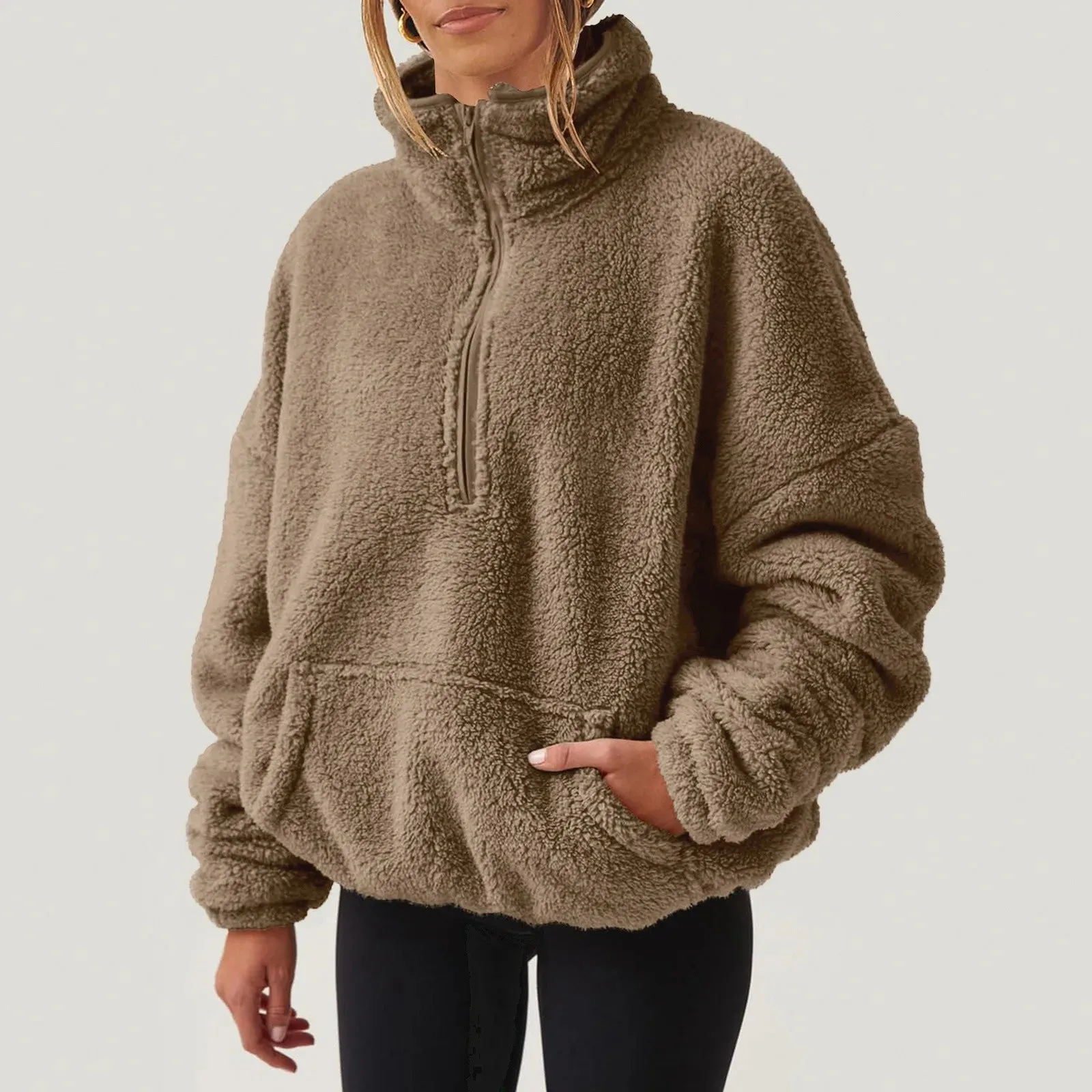 Fleece High Neck Pullover Sweatshirt for Women