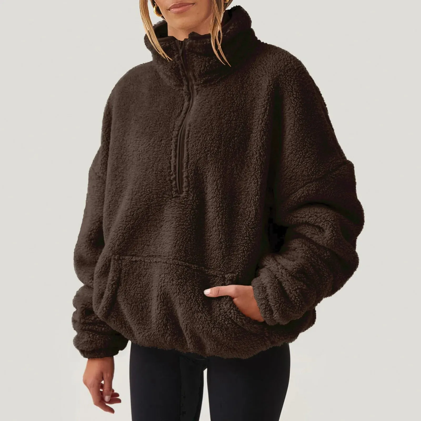 Fleece High Neck Pullover Sweatshirt for Women