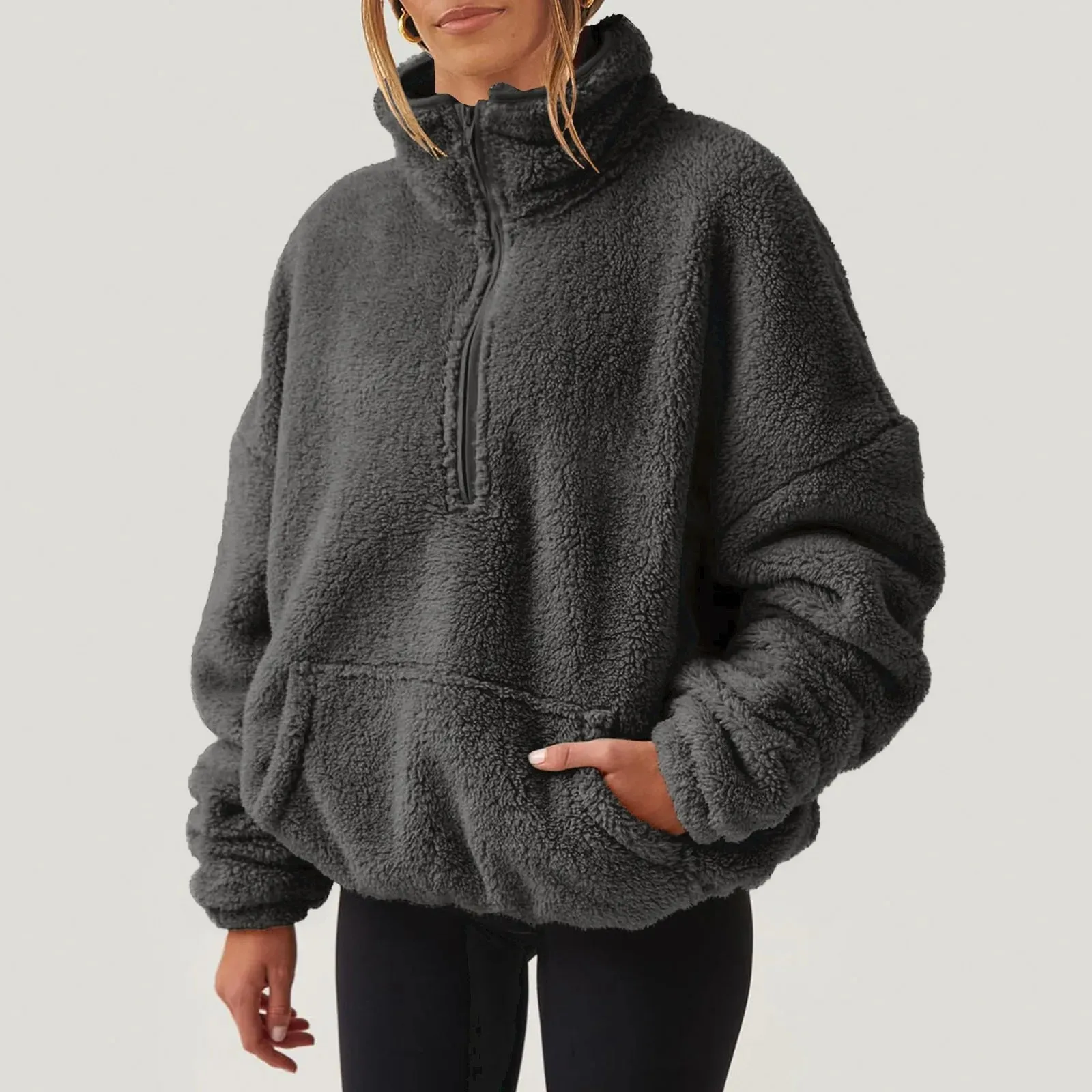 Fleece High Neck Pullover Sweatshirt for Women