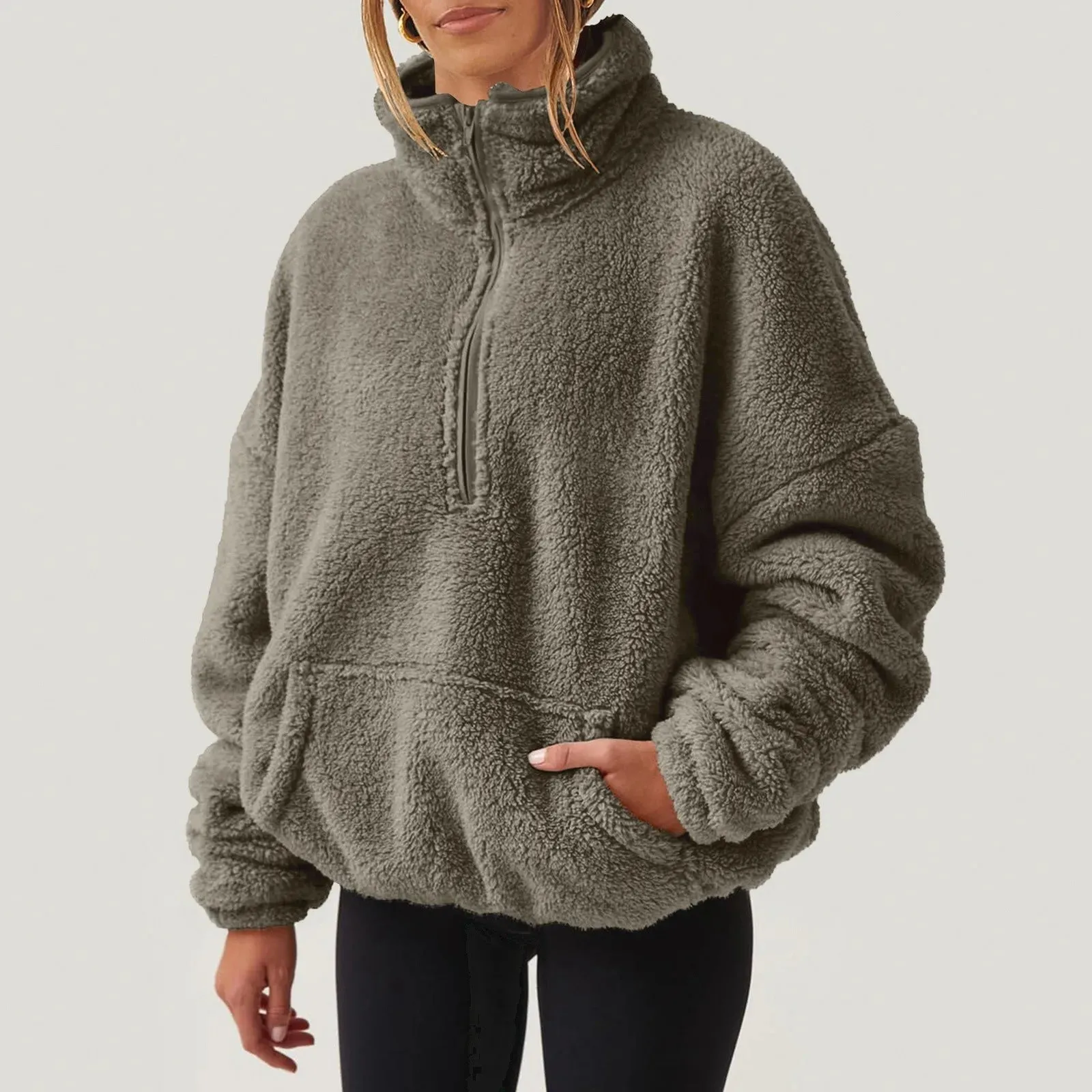 Fleece High Neck Pullover Sweatshirt for Women