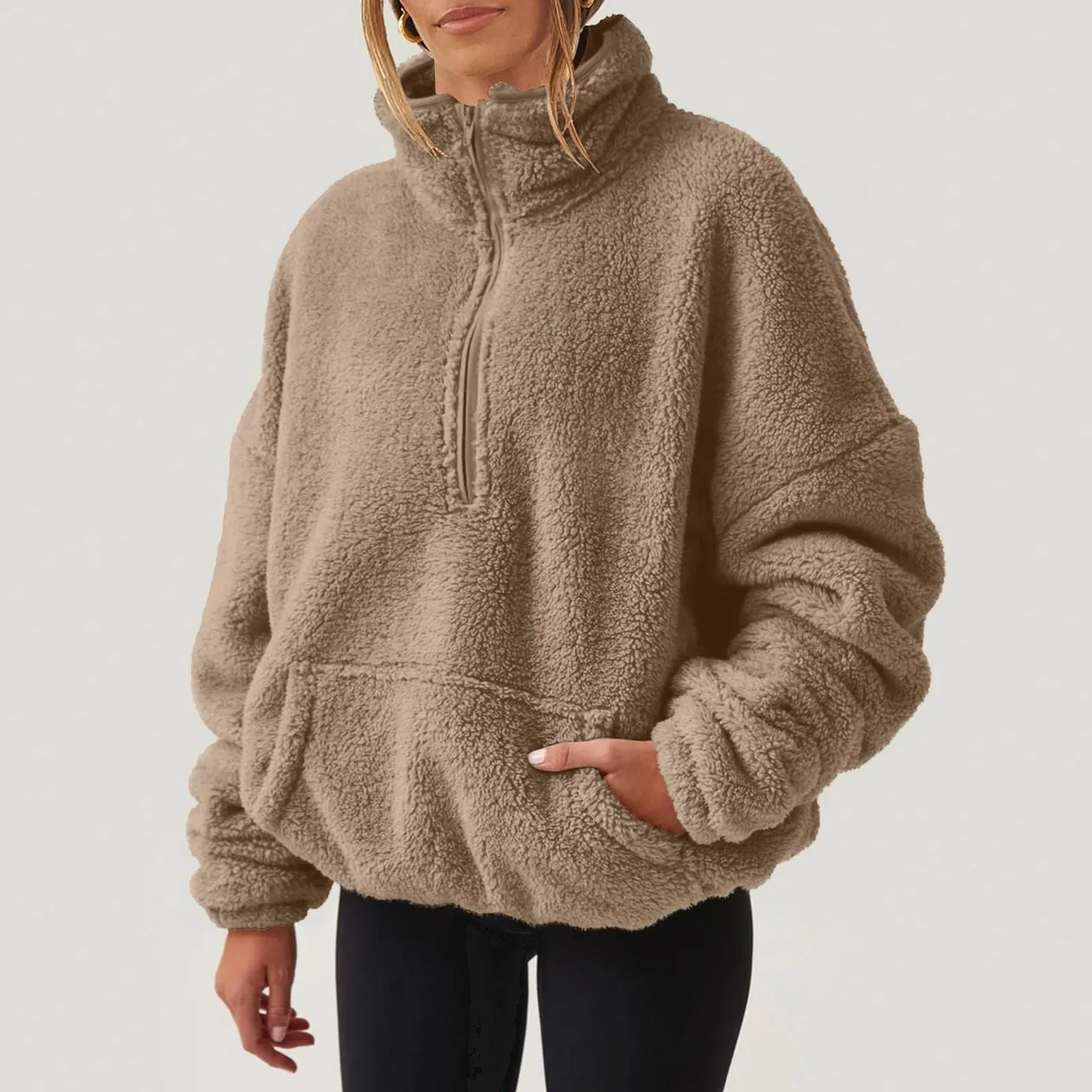 Fleece High Neck Pullover Sweatshirt for Women