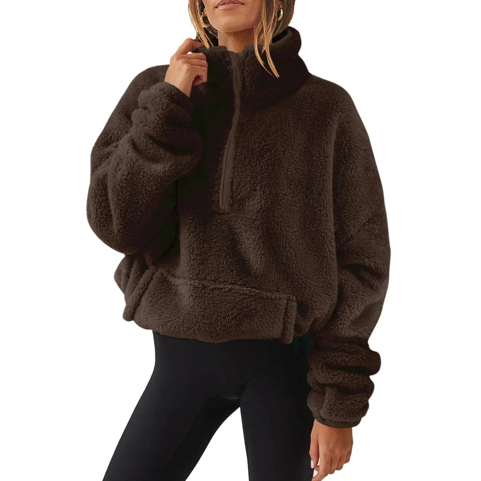 Fleece High Neck Pullover Sweatshirt for Women