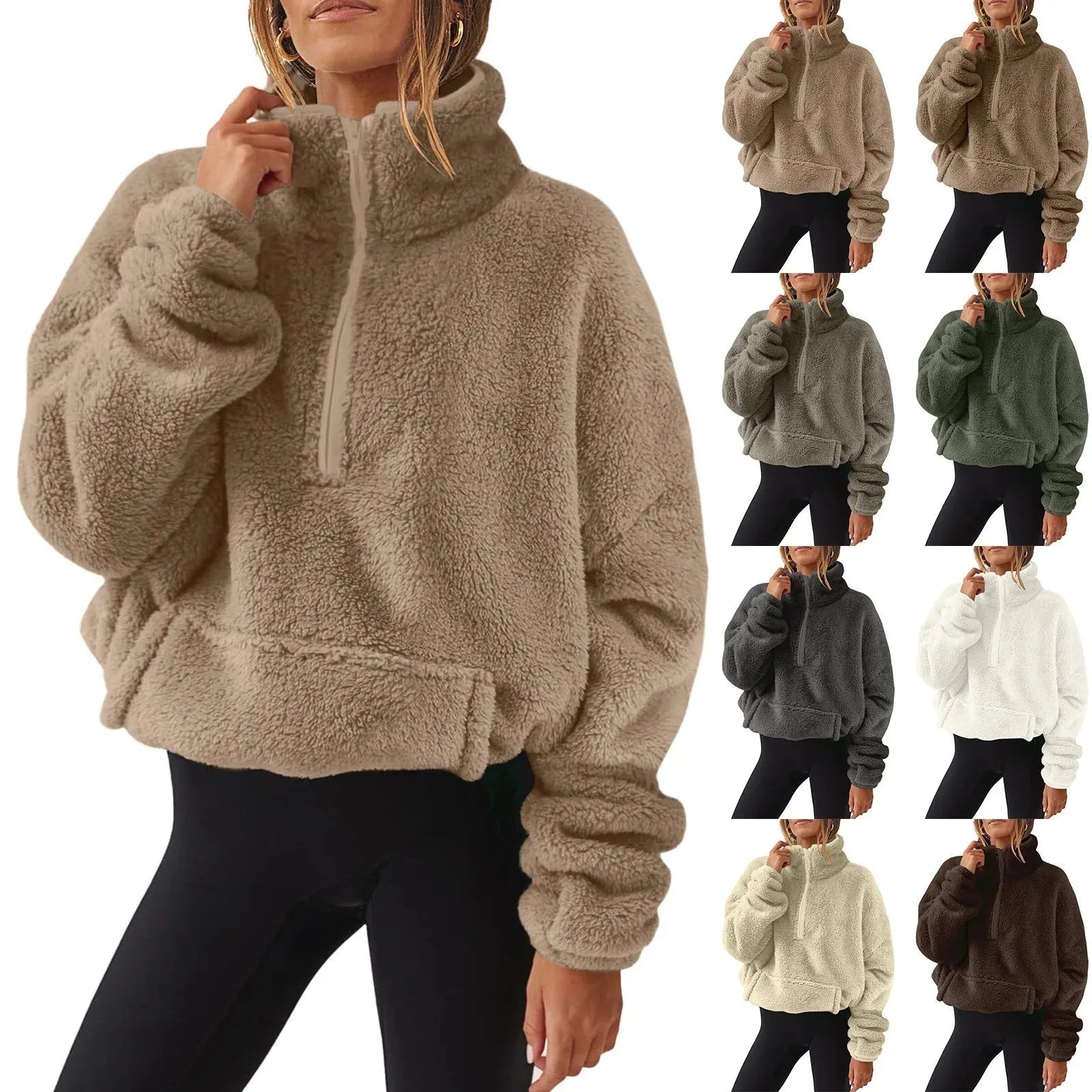 Fleece High Neck Pullover Sweatshirt for Women