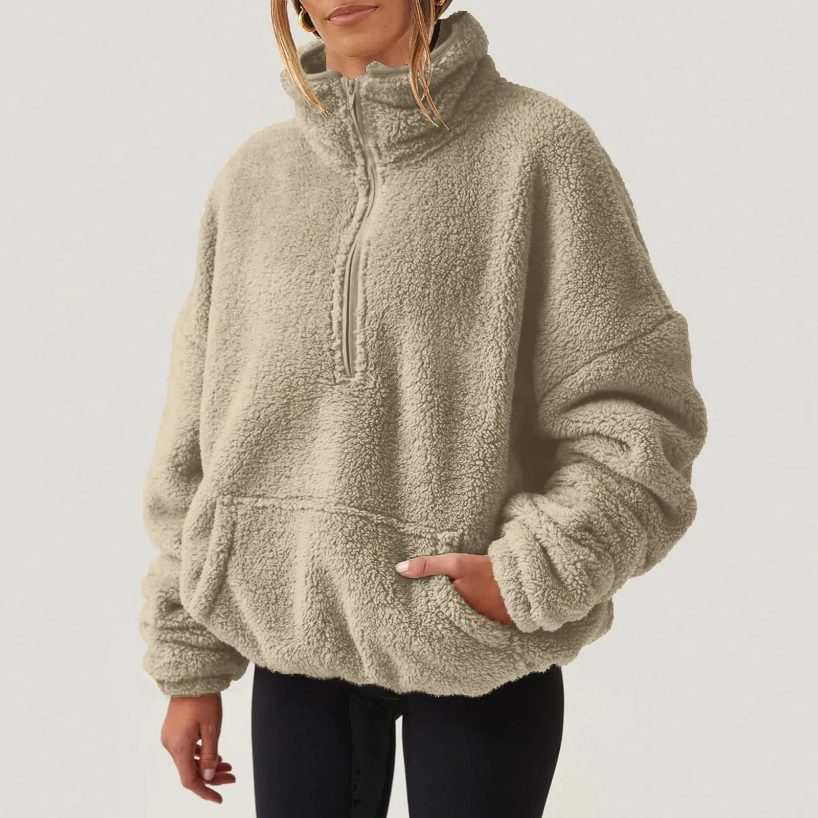 Fleece High Neck Pullover Sweatshirt for Women