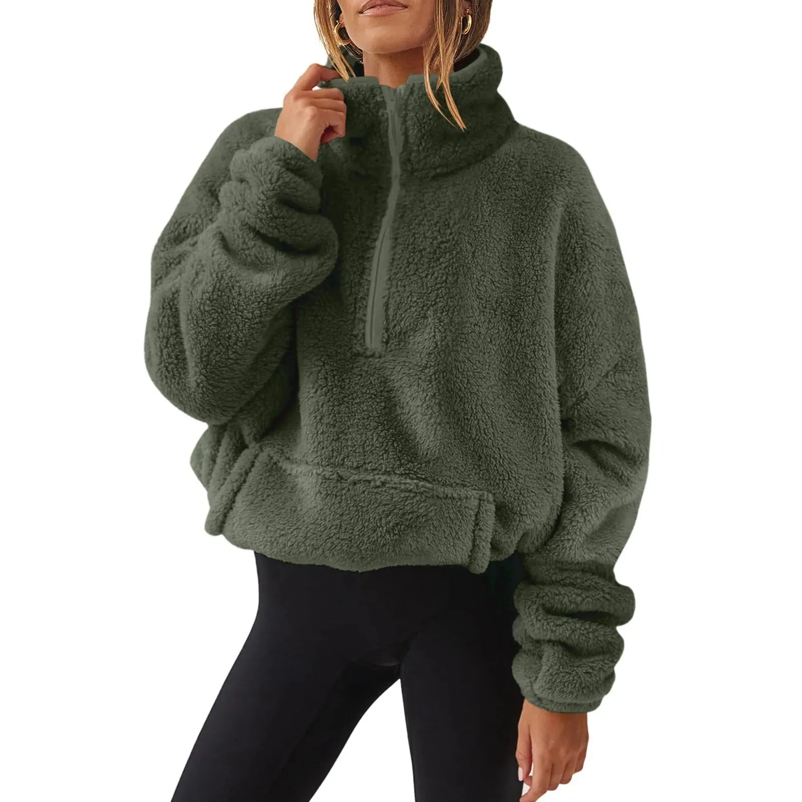 Fleece High Neck Pullover Sweatshirt for Women