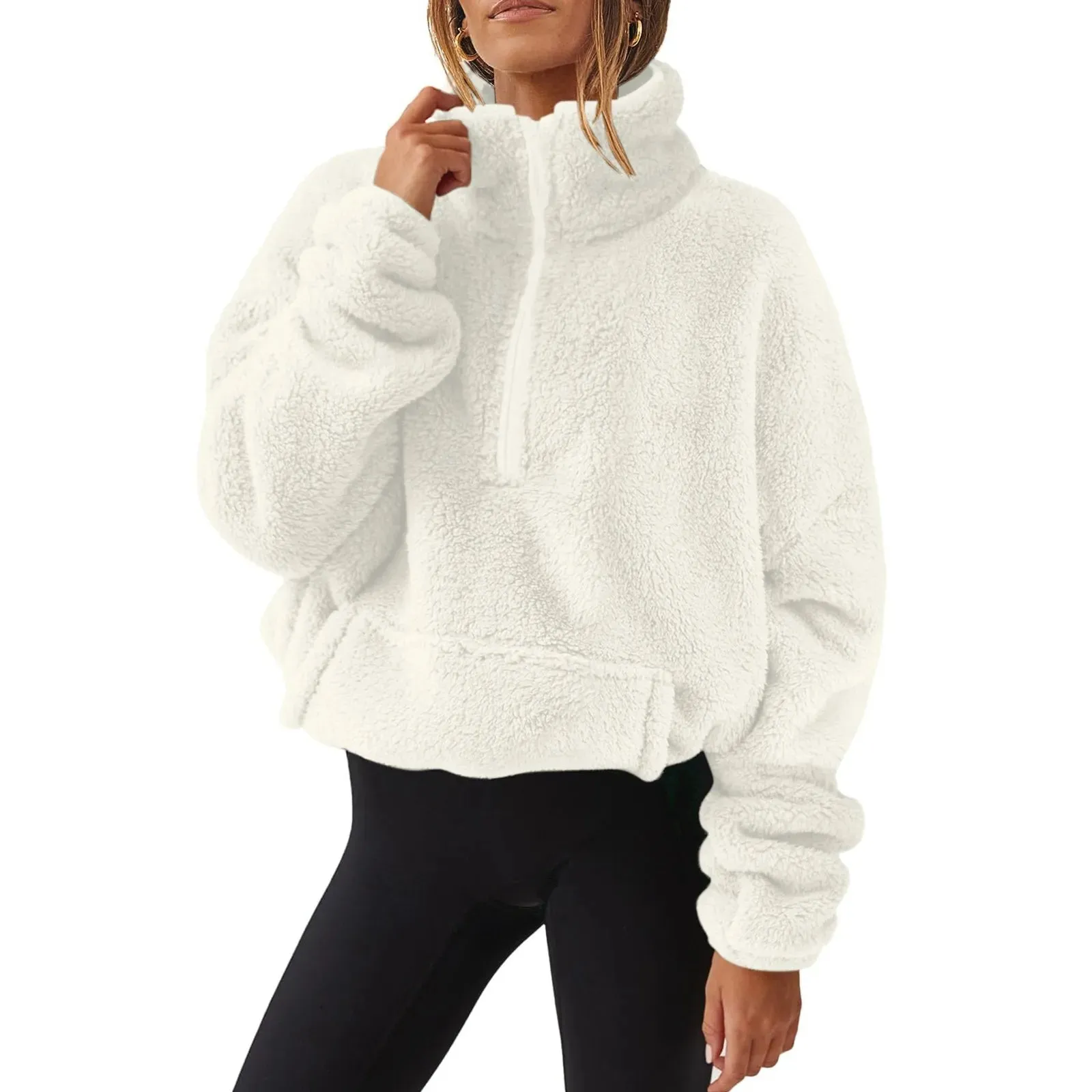 Fleece High Neck Pullover Sweatshirt for Women