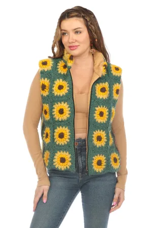 Flower Granny Square Fleece Lined Vest