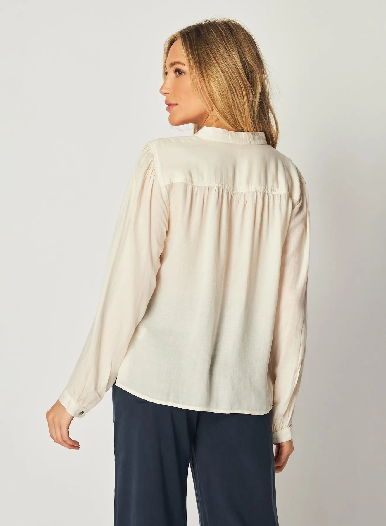 Flowy Tie Neck Pullover - Ivory Pearl