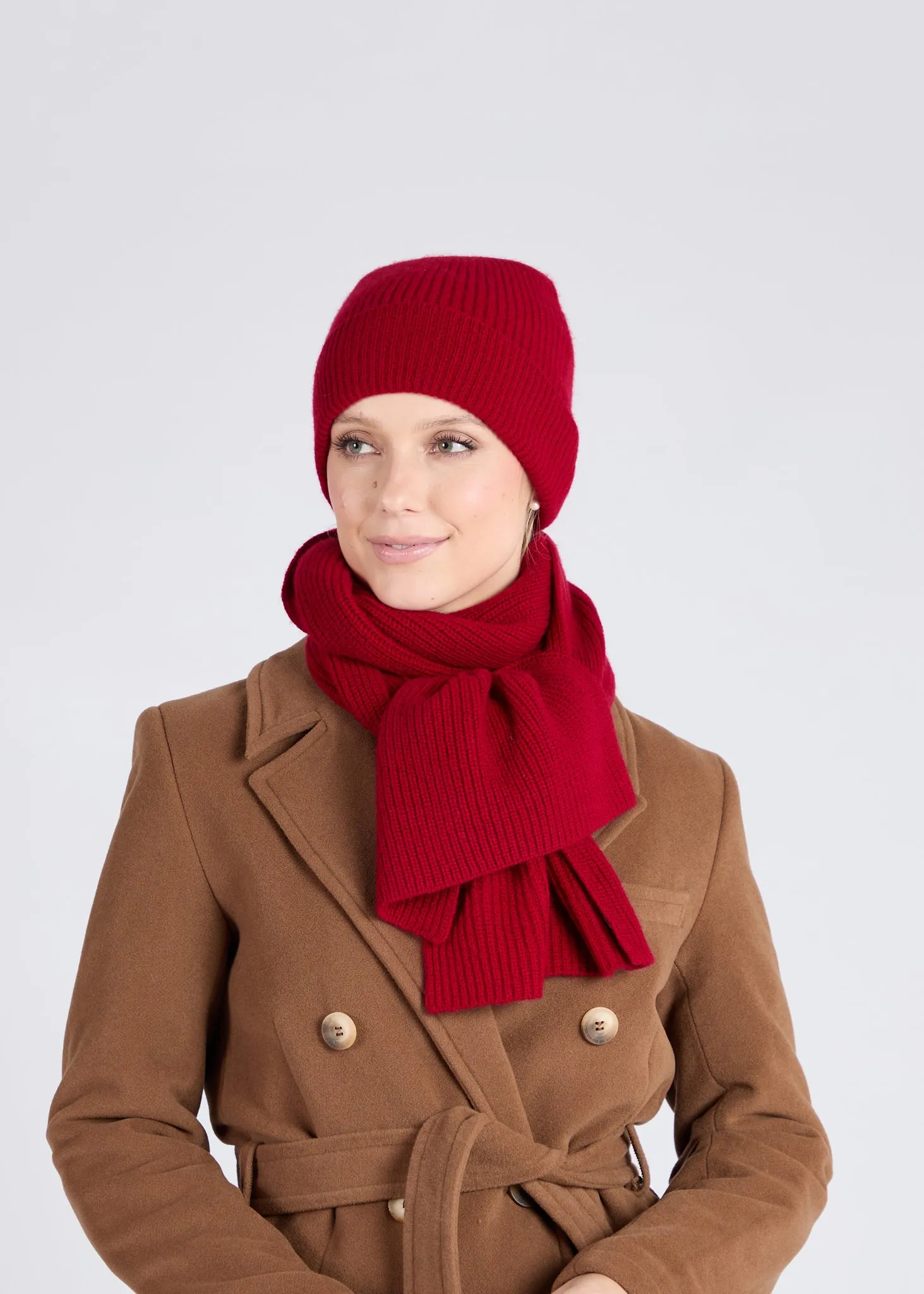 Foxford Red Ribbed Cashmere Beanie