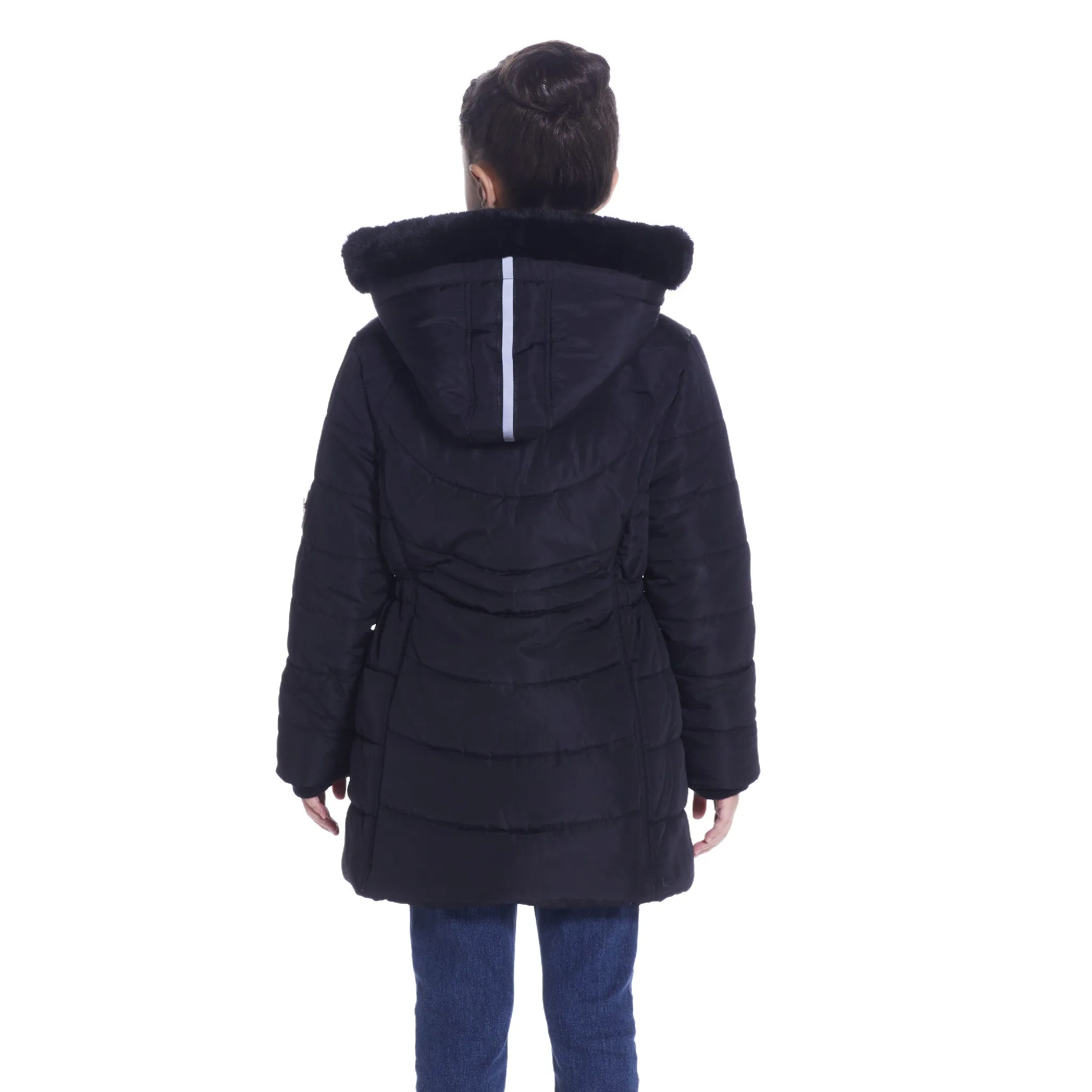 Girls Black Reflective Hooded Parka