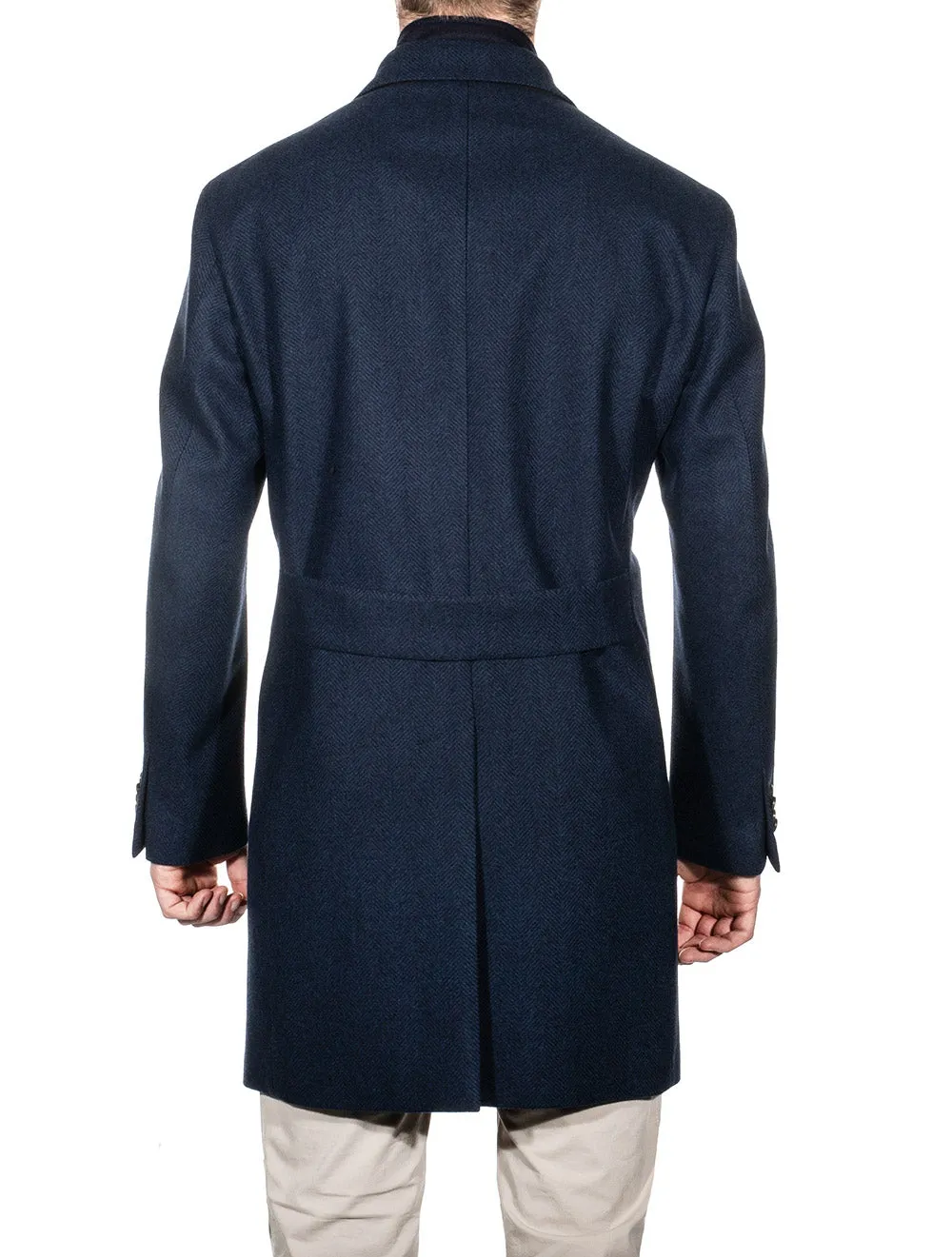 Herringbone Overcoat With Zip Insert Blue