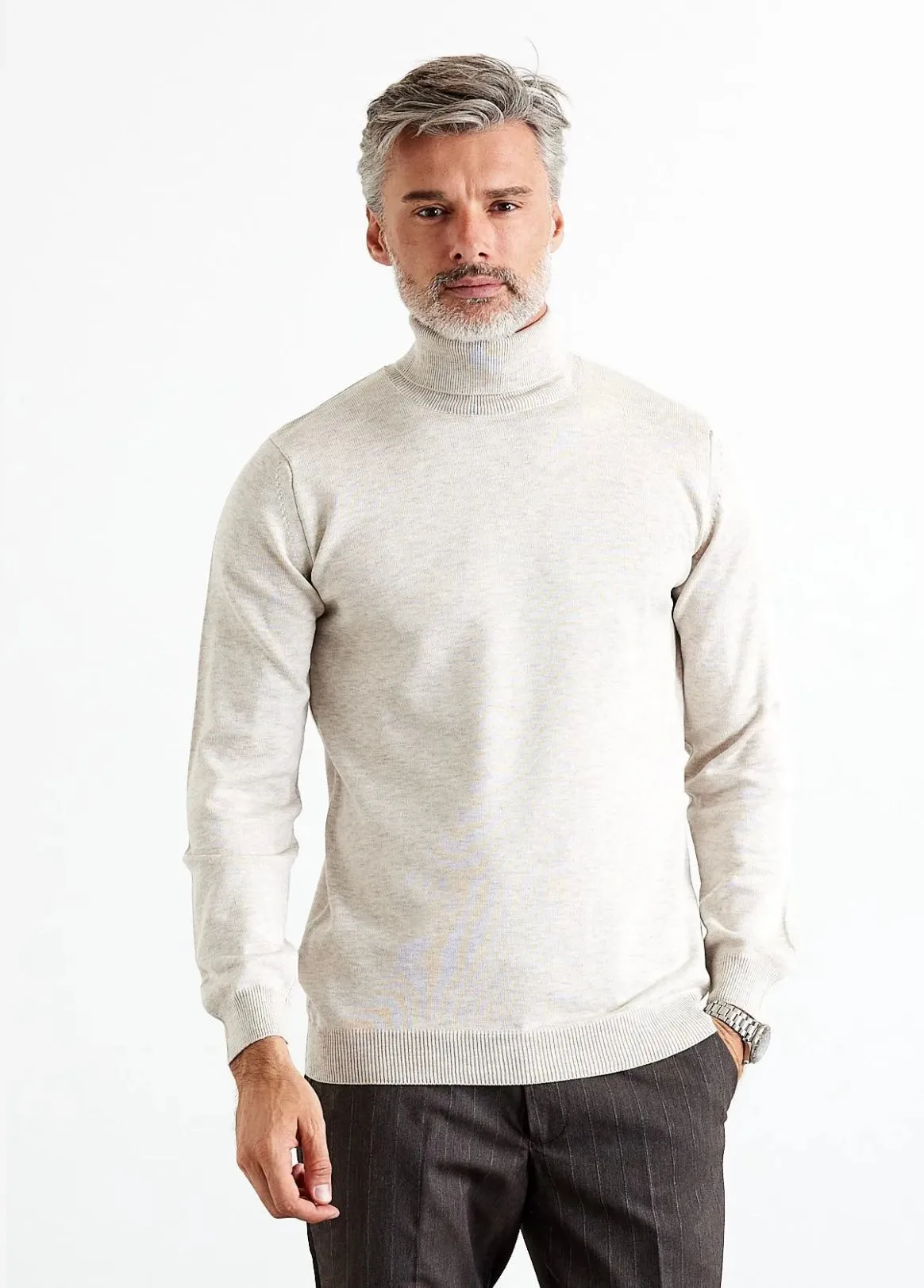 “Isaac” Beige Men’s Turtle Neck