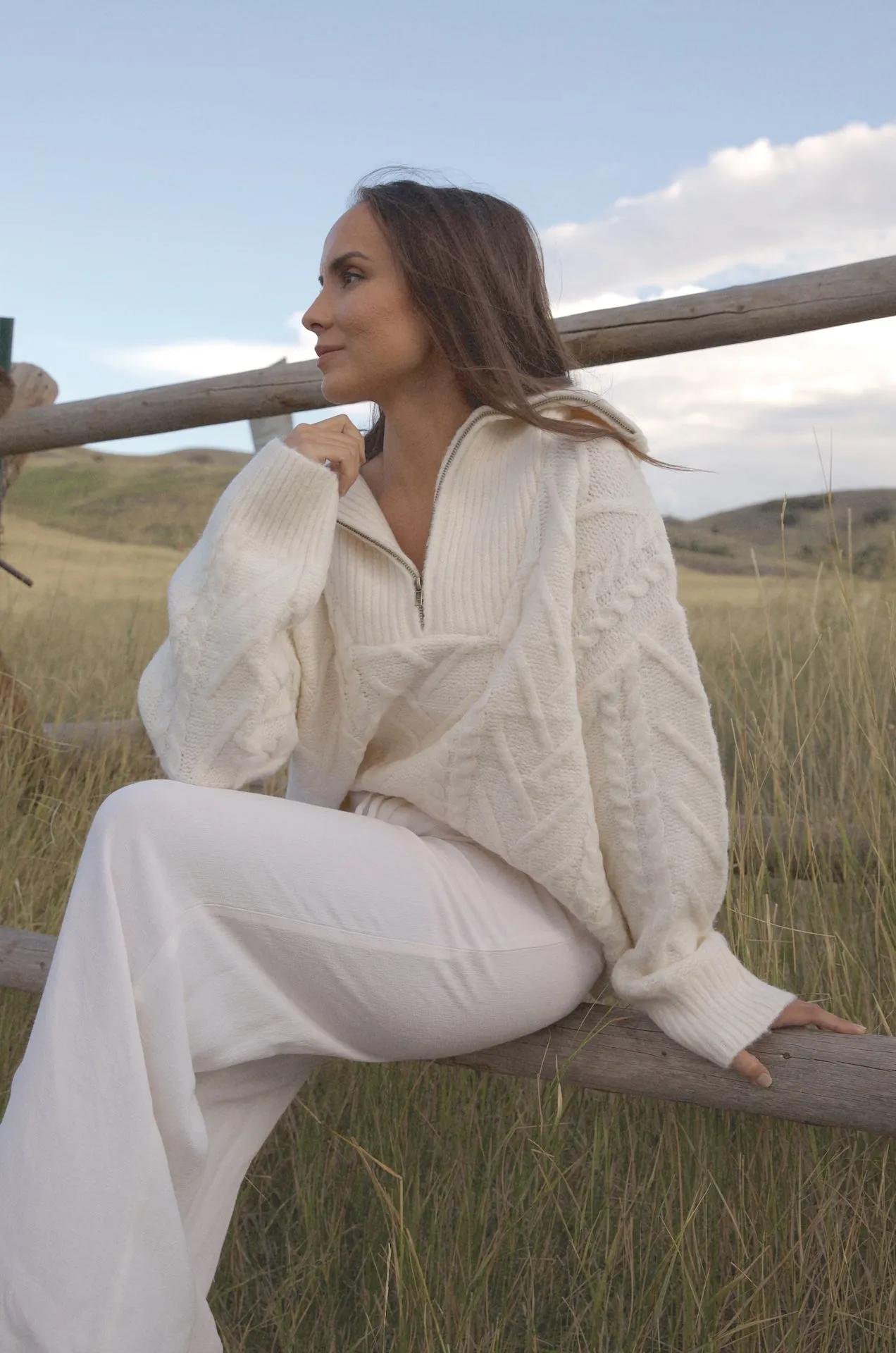 Jenni White Half Zip Sweater