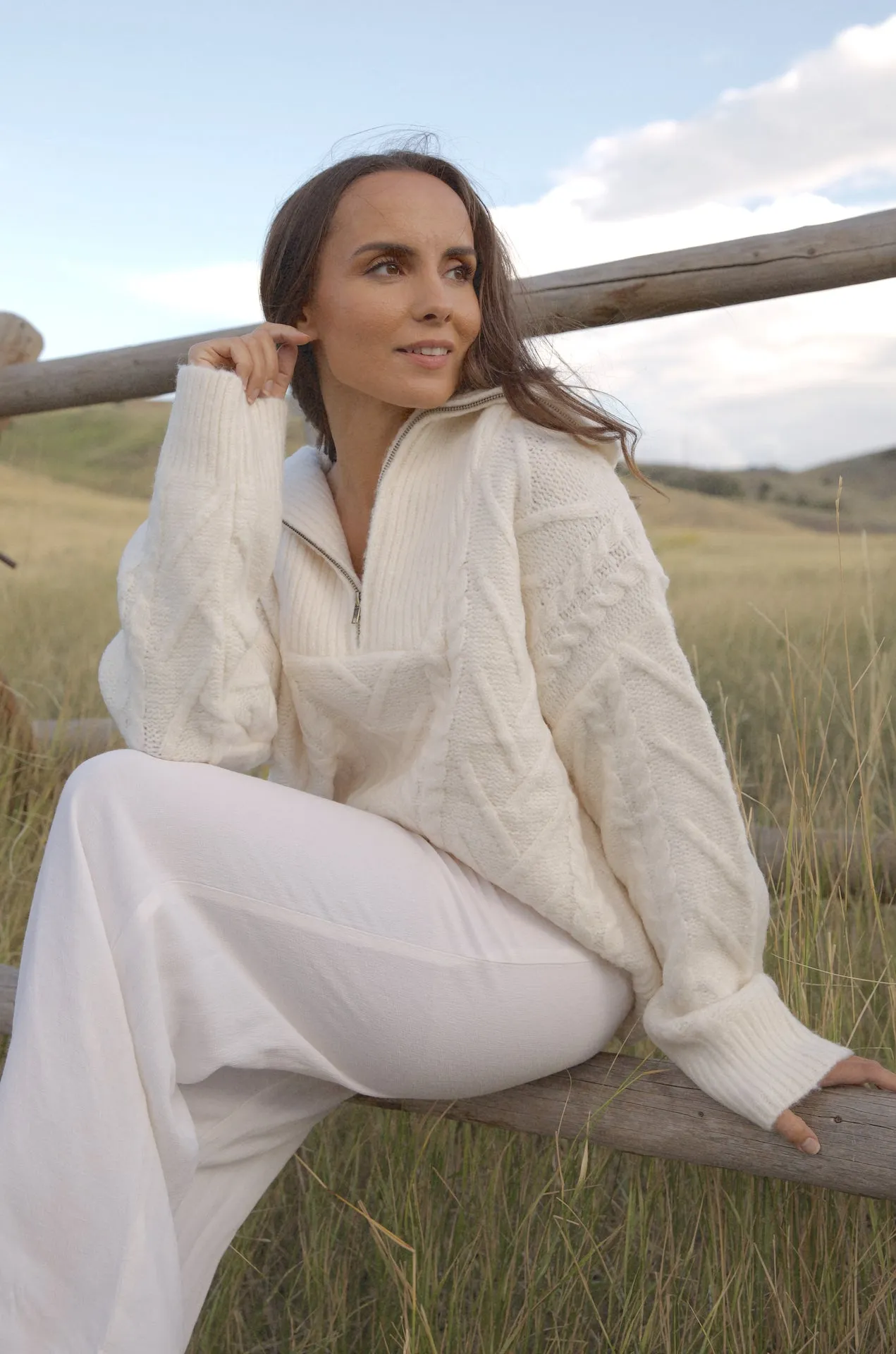 Jenni White Half Zip Sweater