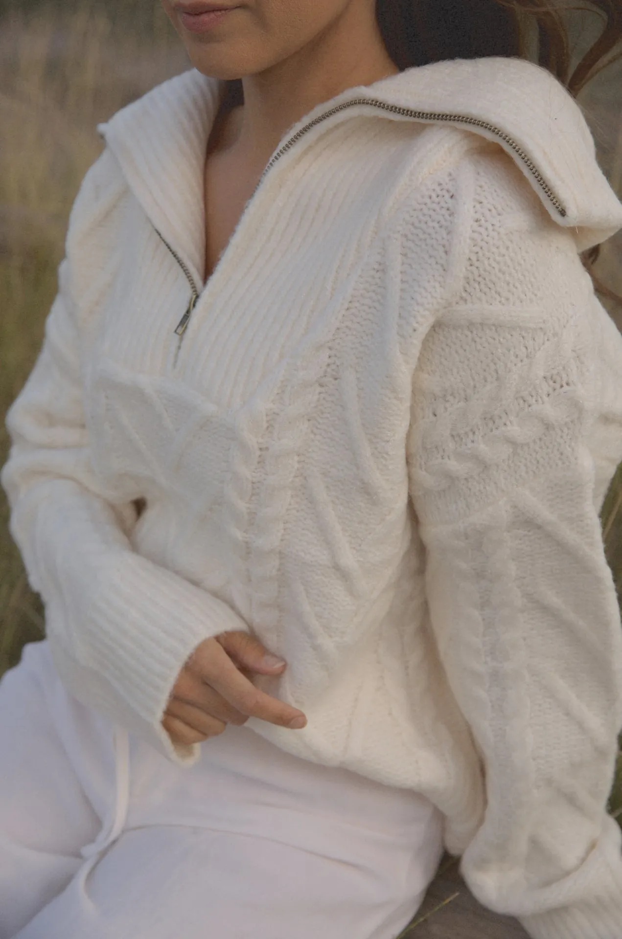 Jenni White Half Zip Sweater