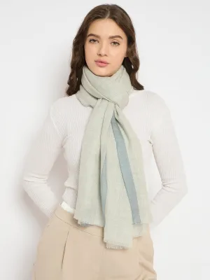 Light Grey Contrast Border Woolen Rectangular Stole for Women