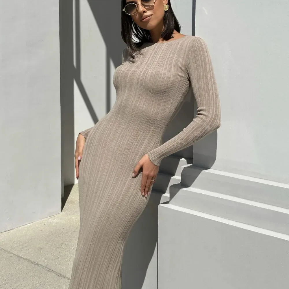 Long Sleeve Knit High Waist Casual Fashion Elegant Stylish Sexy Charming Maxi Dress