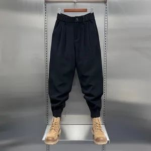 Men's Hip Hop Harem Pants Joggers Woolen Pants Elastic Waist Baggy Drop Crotch Sweatpants