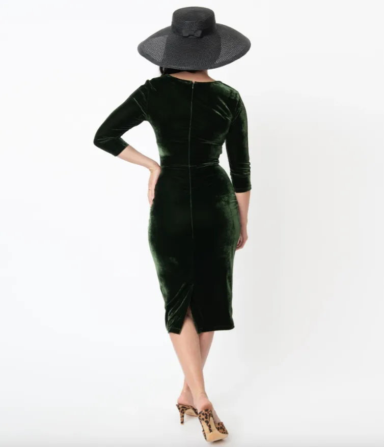 Olive Velvet Mod Wiggle Dress