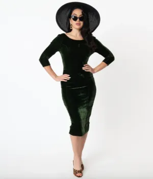 Olive Velvet Mod Wiggle Dress