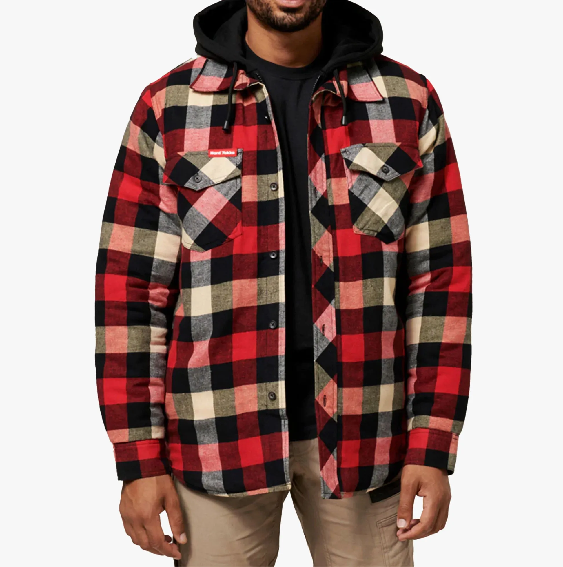 QUILTED FLANNEL Mens Shirt Jacket Red