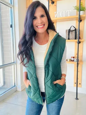 Quilted Fleece Lined Vest in Hunter Green