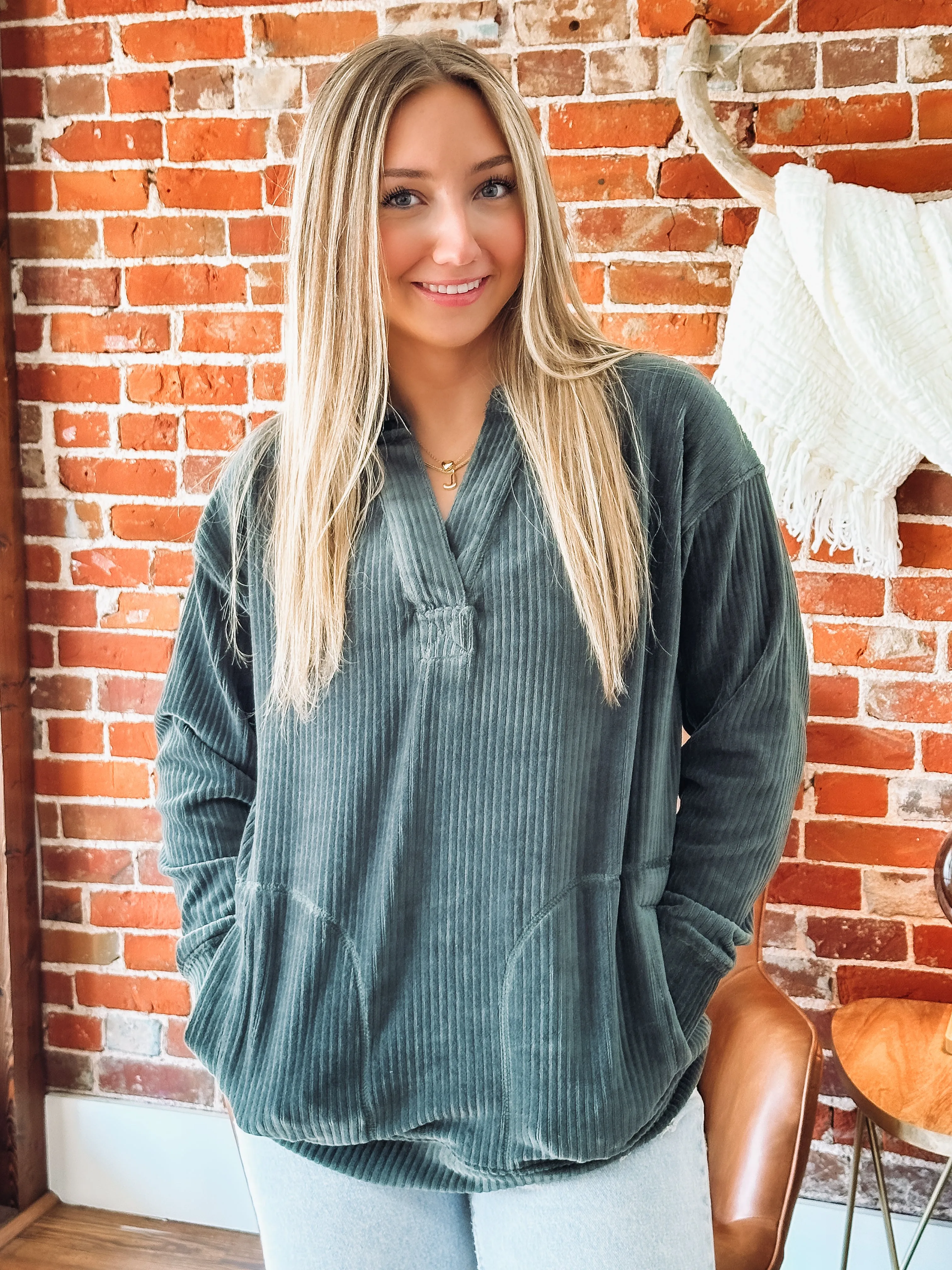 Ribbed V-Neck Pullover