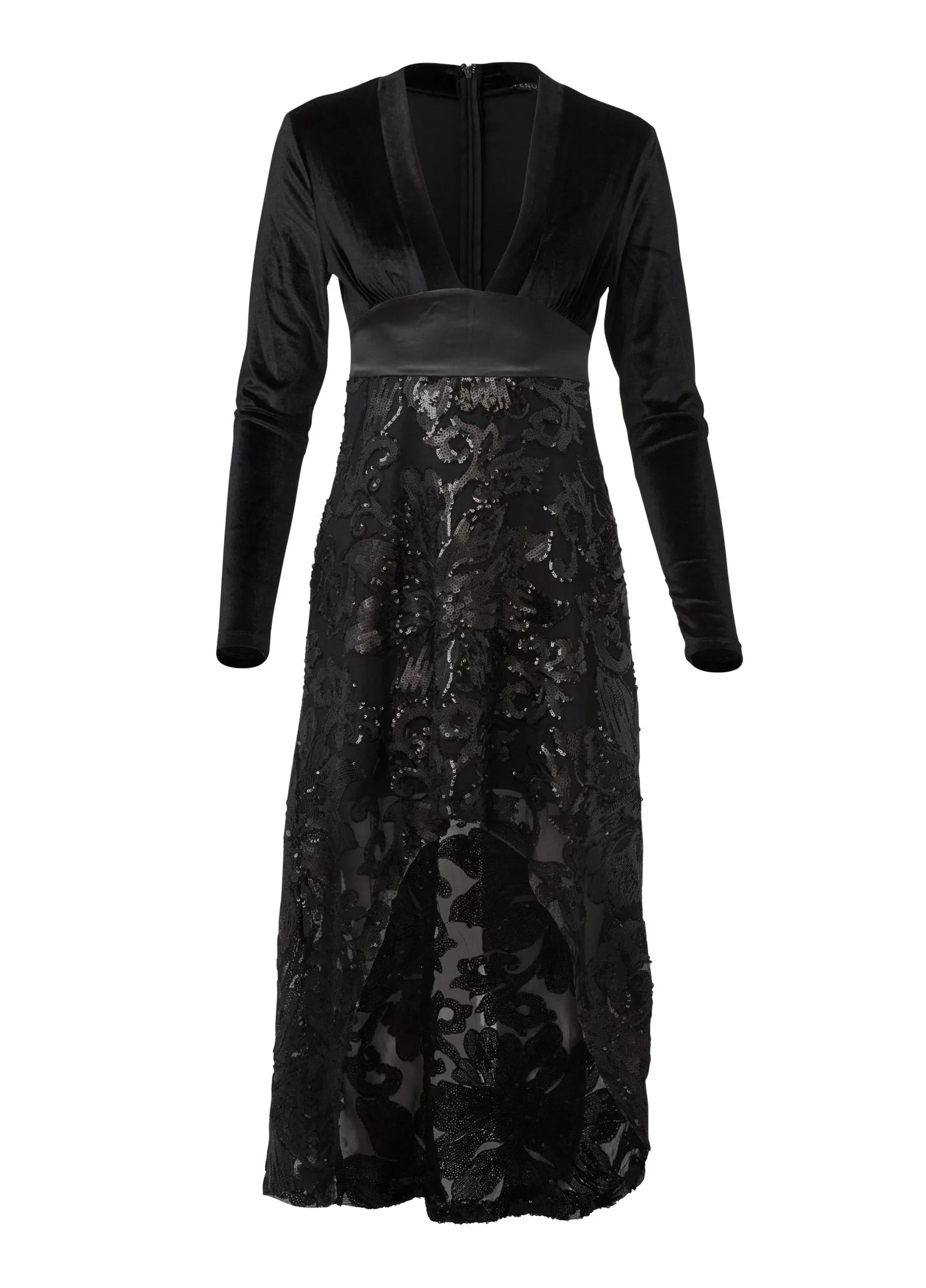 Sequin Lace High-Low Dress - Black