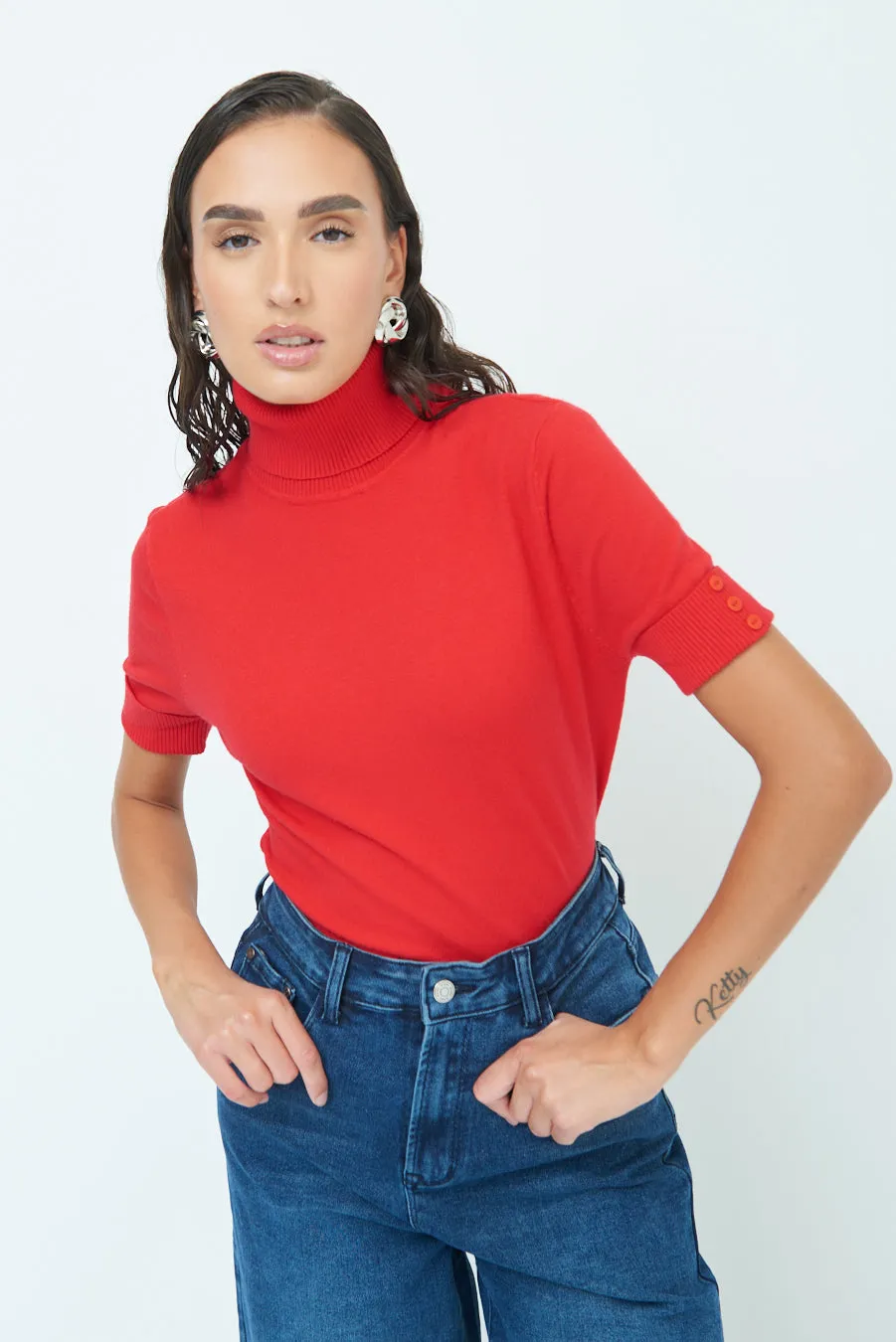 Short-sleeve turtleneck top wholesale