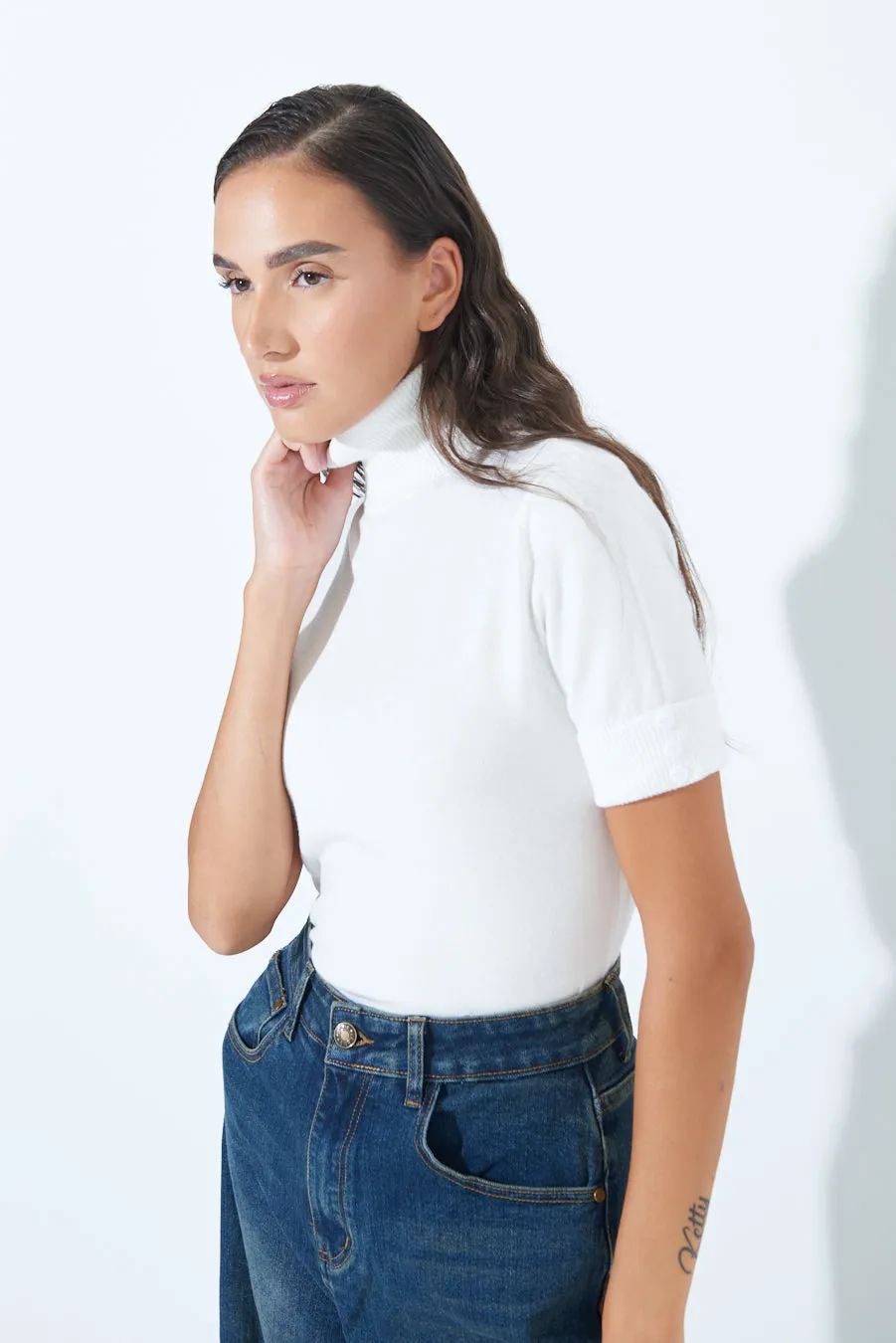 Short-sleeve turtleneck top wholesale