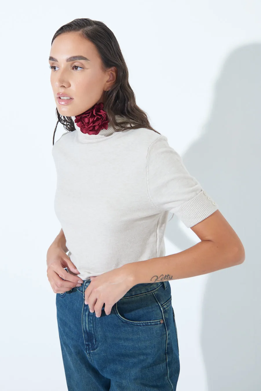 Short-sleeve turtleneck top wholesale