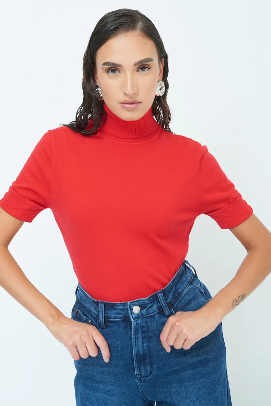 Short-sleeve turtleneck top wholesale