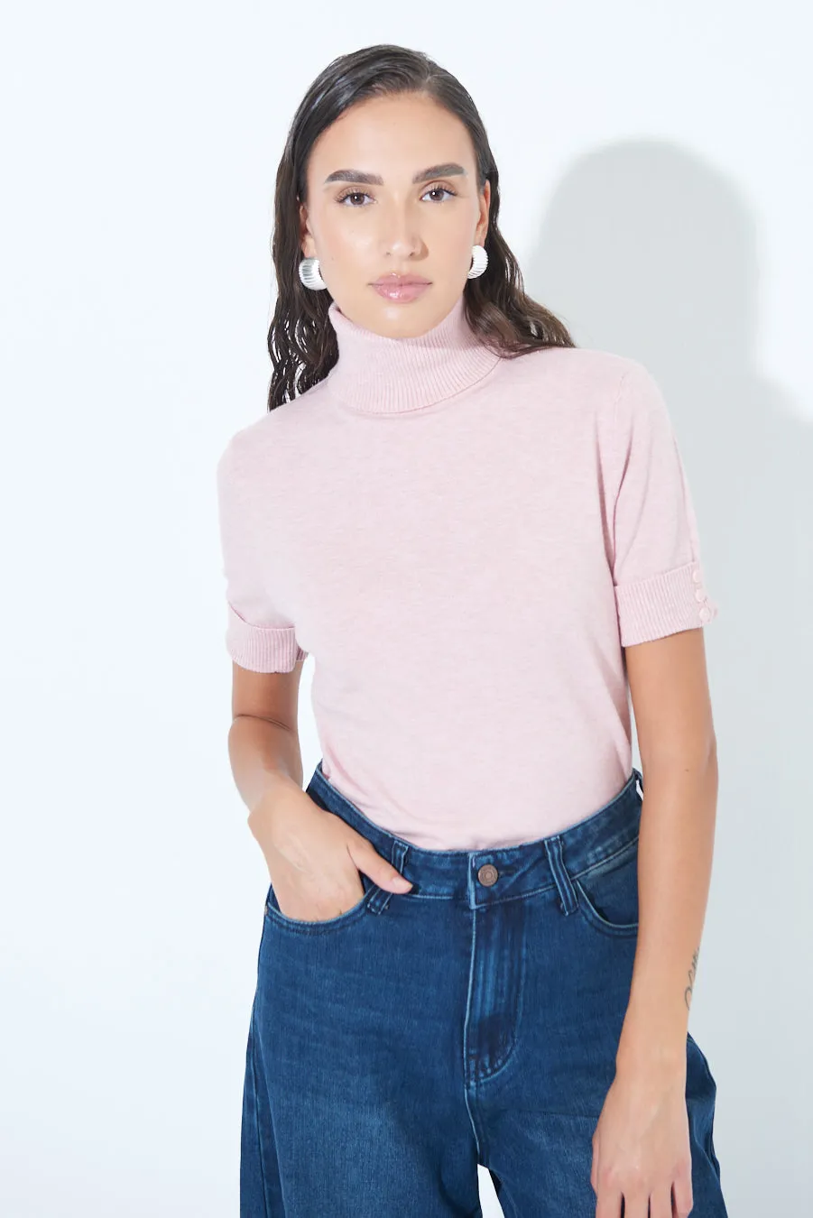 Short-sleeve turtleneck top wholesale